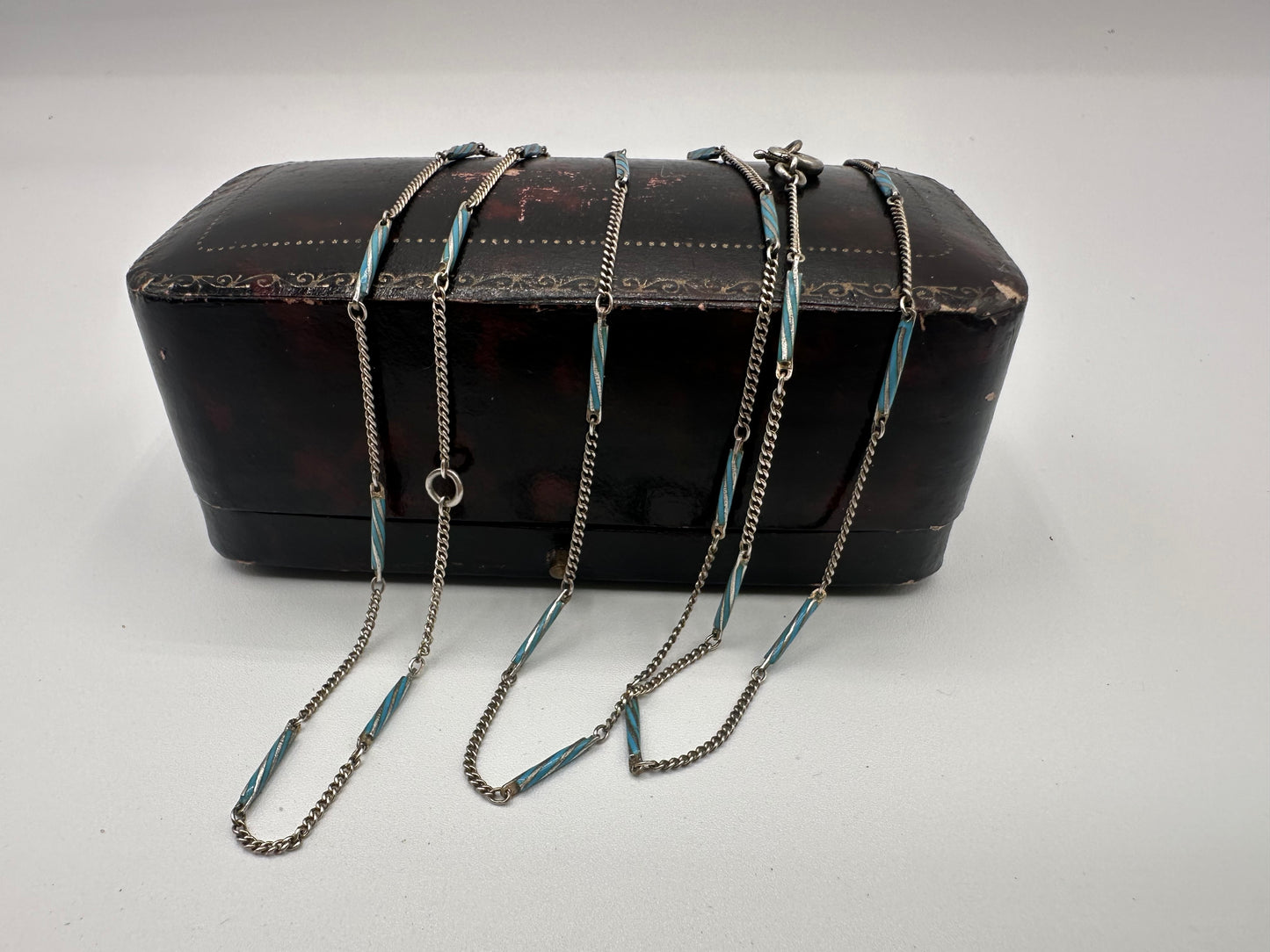Art Deco 935 Silver and blue enamel bar station chain