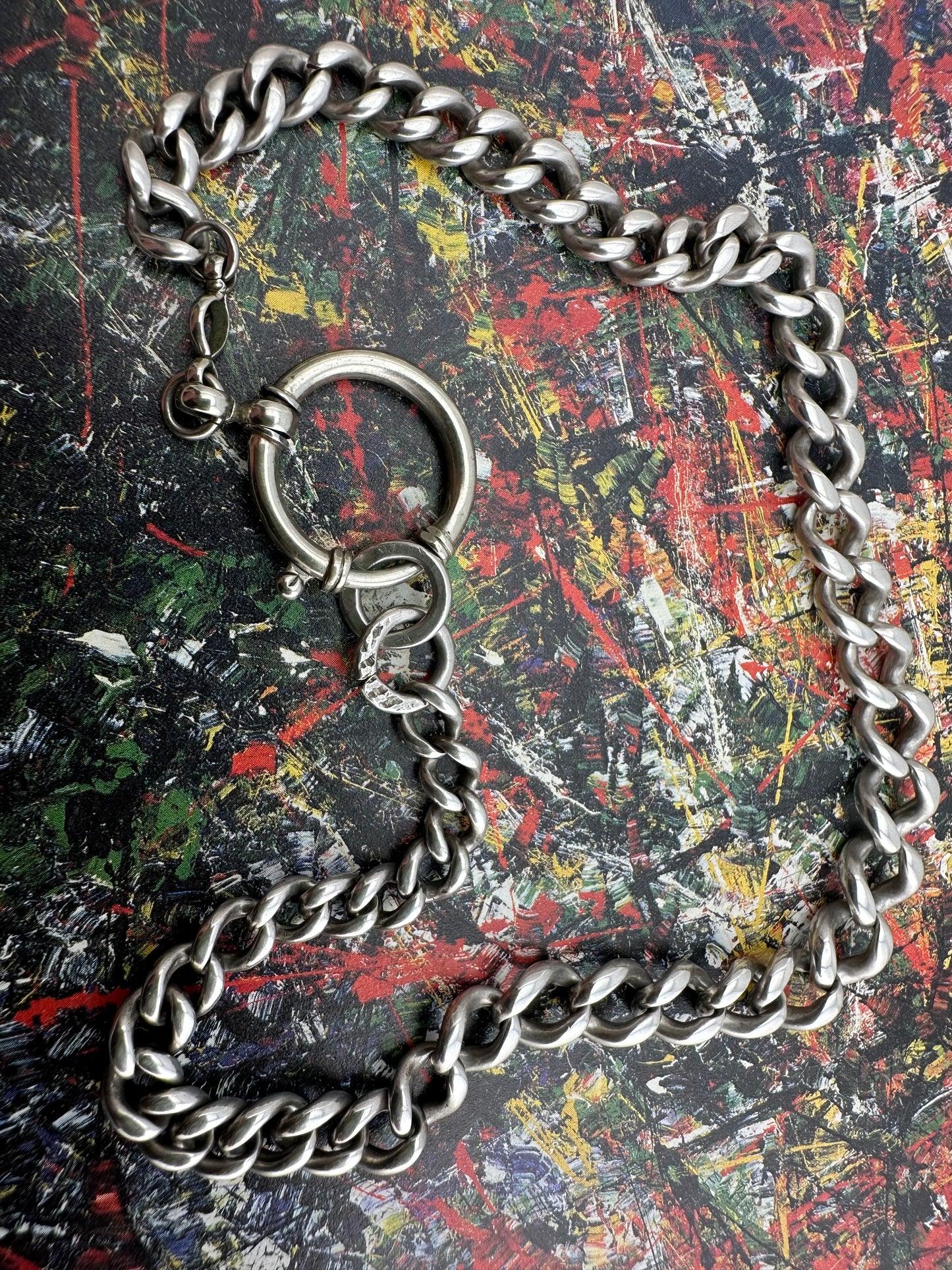Antique Sterling Silver Graduated Curb Albert with XL bolt clasp