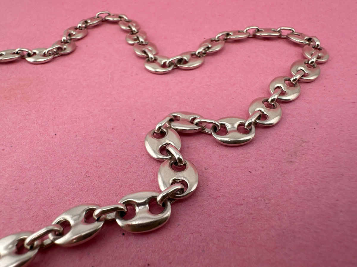 Sterling Silver Mariner chain with concealed clasp.