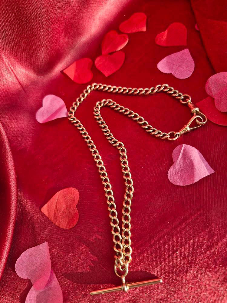 Antique 9ct Rose Gold Albert chain with free moving swivel t-bar, 30.64g, 18inches