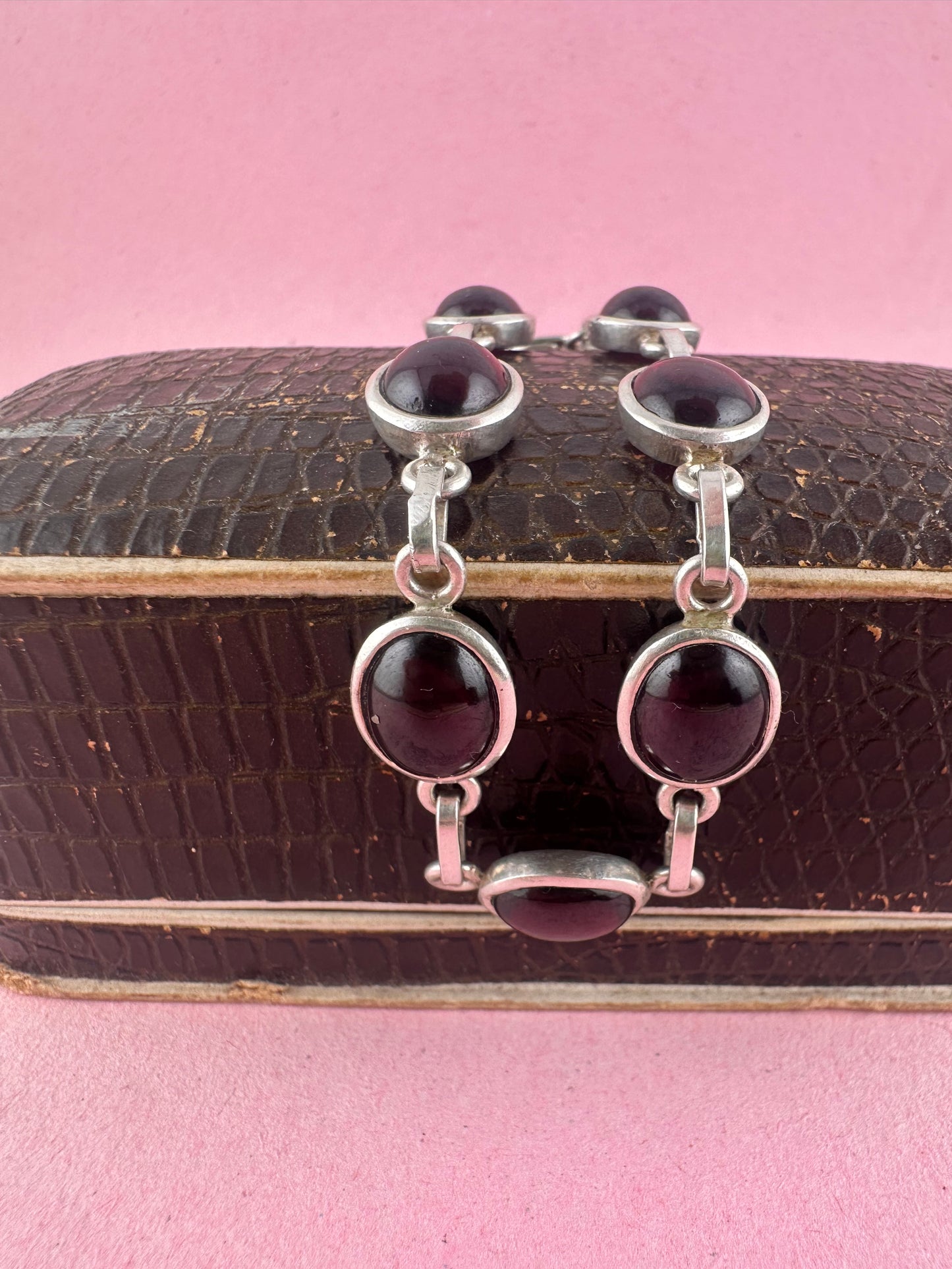 Sterling Silver Garnet Cabochon Bracelet