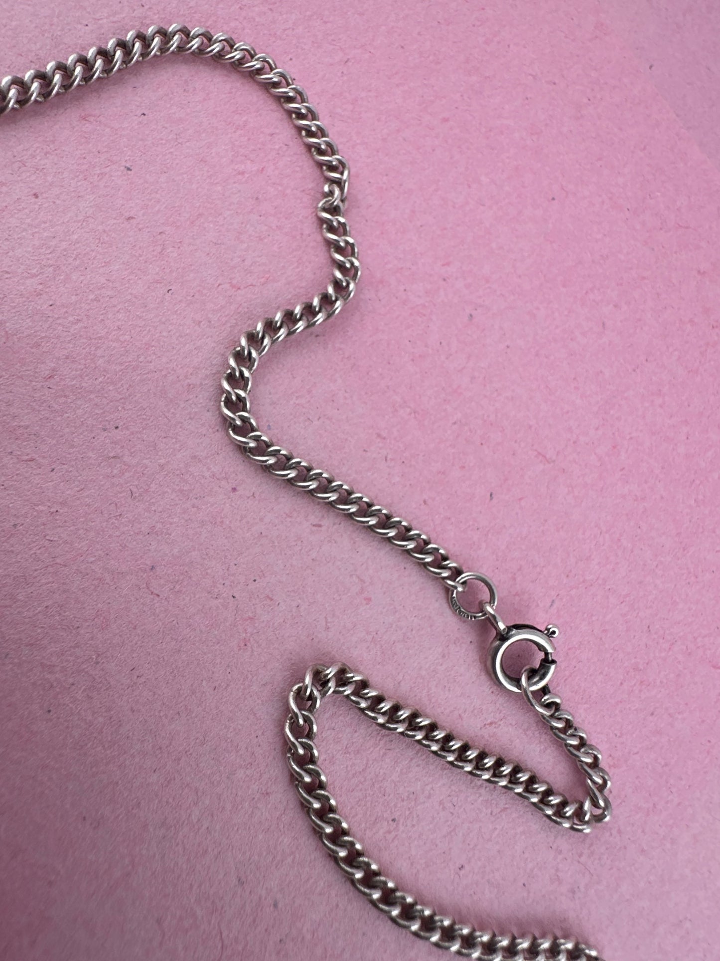 Vintage Sterling Silver Curb Albert chain with floating t-bar