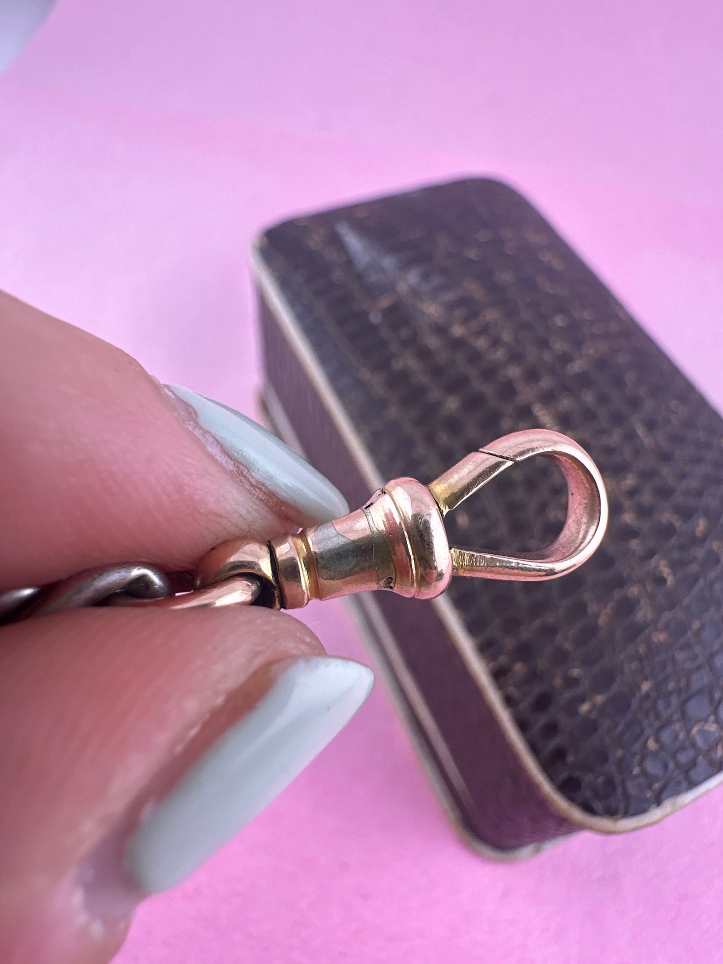 Mix metal curb extender. 9ct rose gold dog clip & sterling curb links