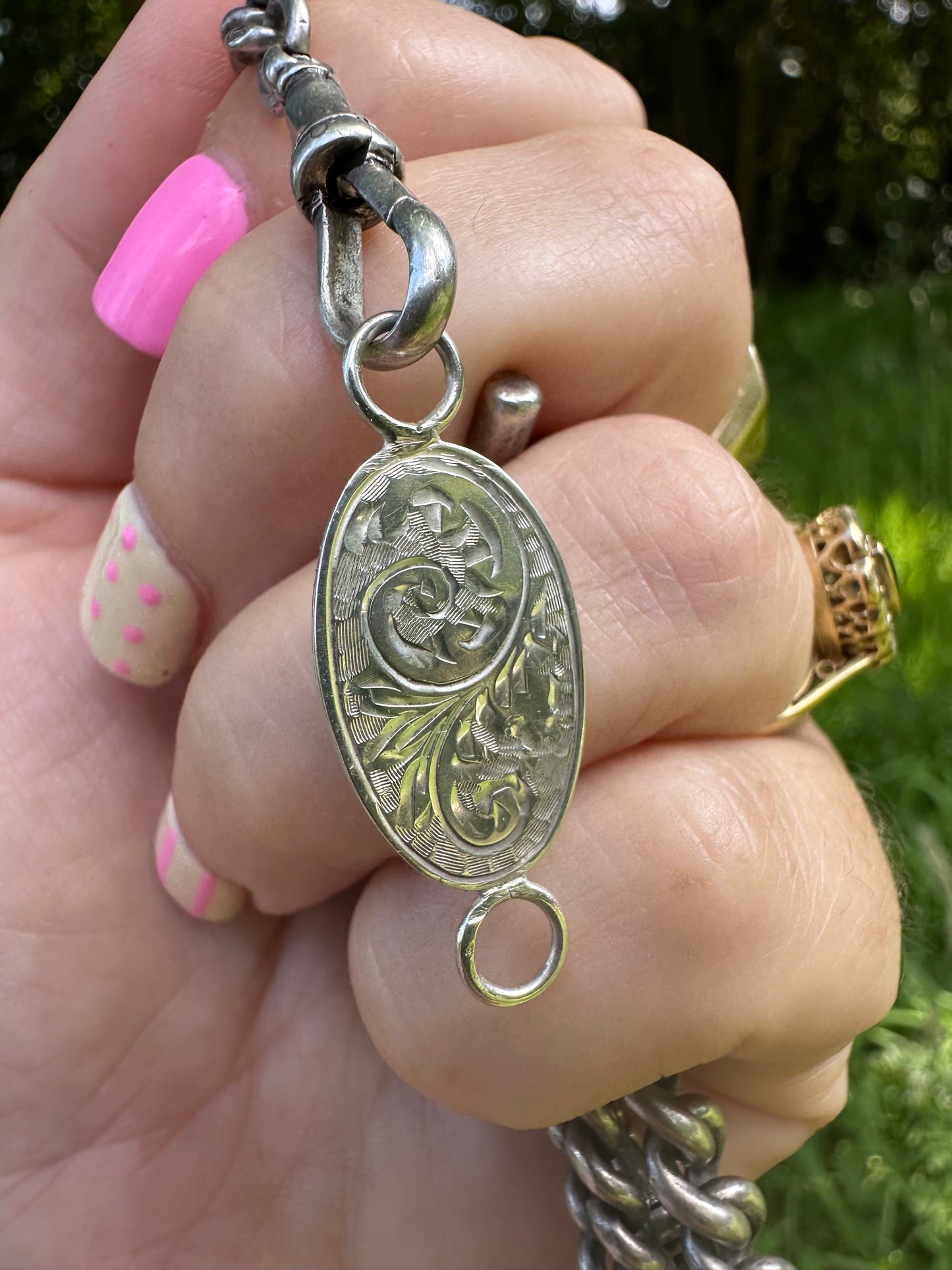 Sterling Silver engraved oval extender- no clasps