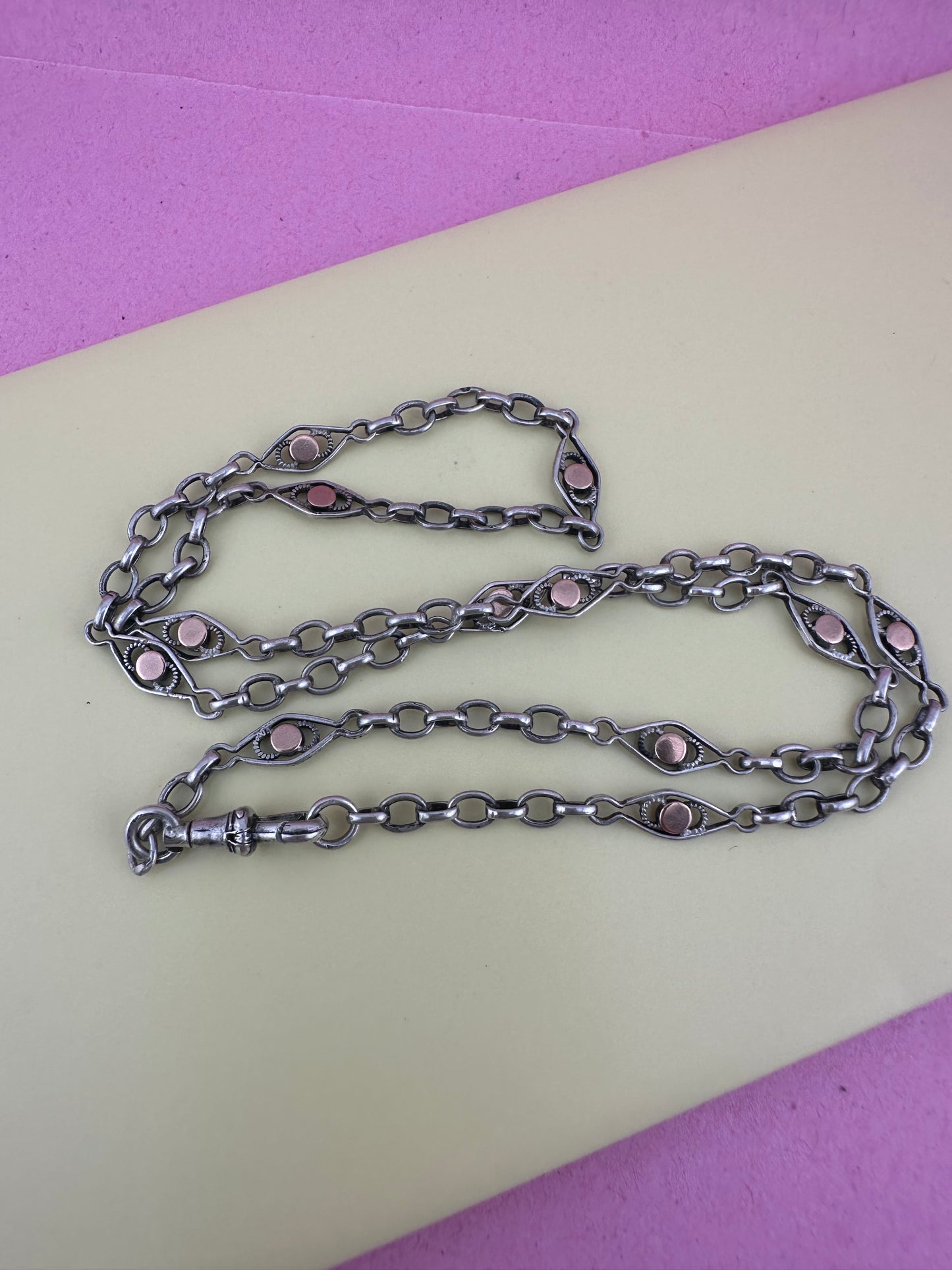 French 800 Silver Lozenge link chain with 9ct rose gold accents