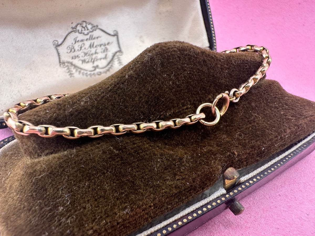Antique 9ct Peachy Gold Oval Belcher Bracelet with bolt clasp