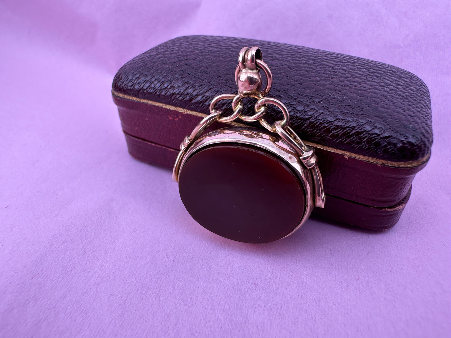 Antique 9ct Rose Gold Carnelian Swivel Fob, 1870