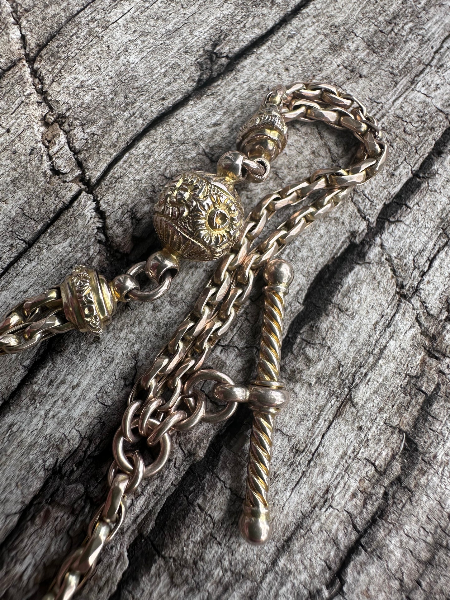 Reserved Shannon- Antique 9ct Gold Faceted Belcher Albertina chain