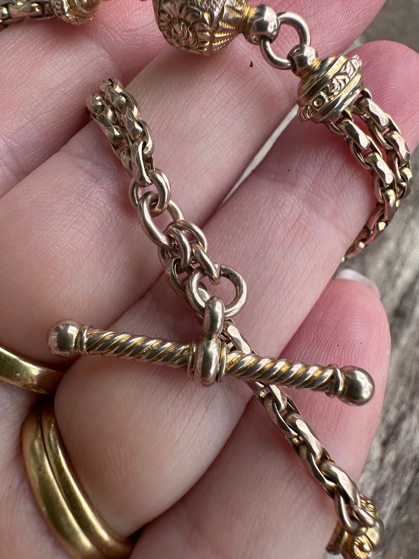 Reserved Shannon- Antique 9ct Gold Faceted Belcher Albertina chain
