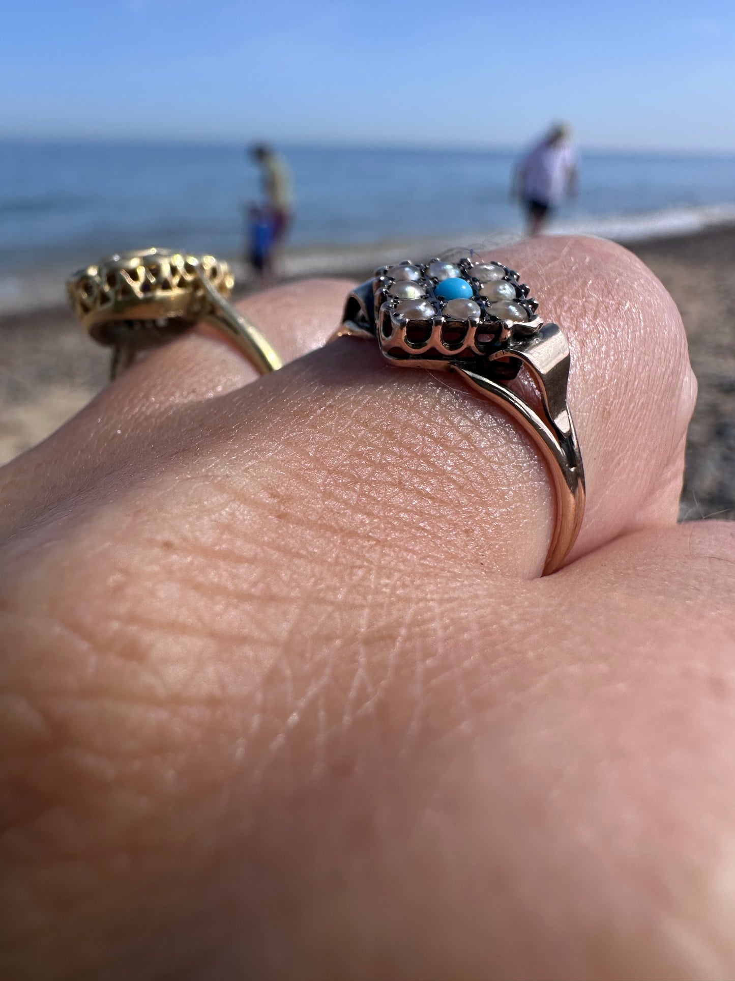 Antique 9ct Gold seed Pearl & Turquoise Ring