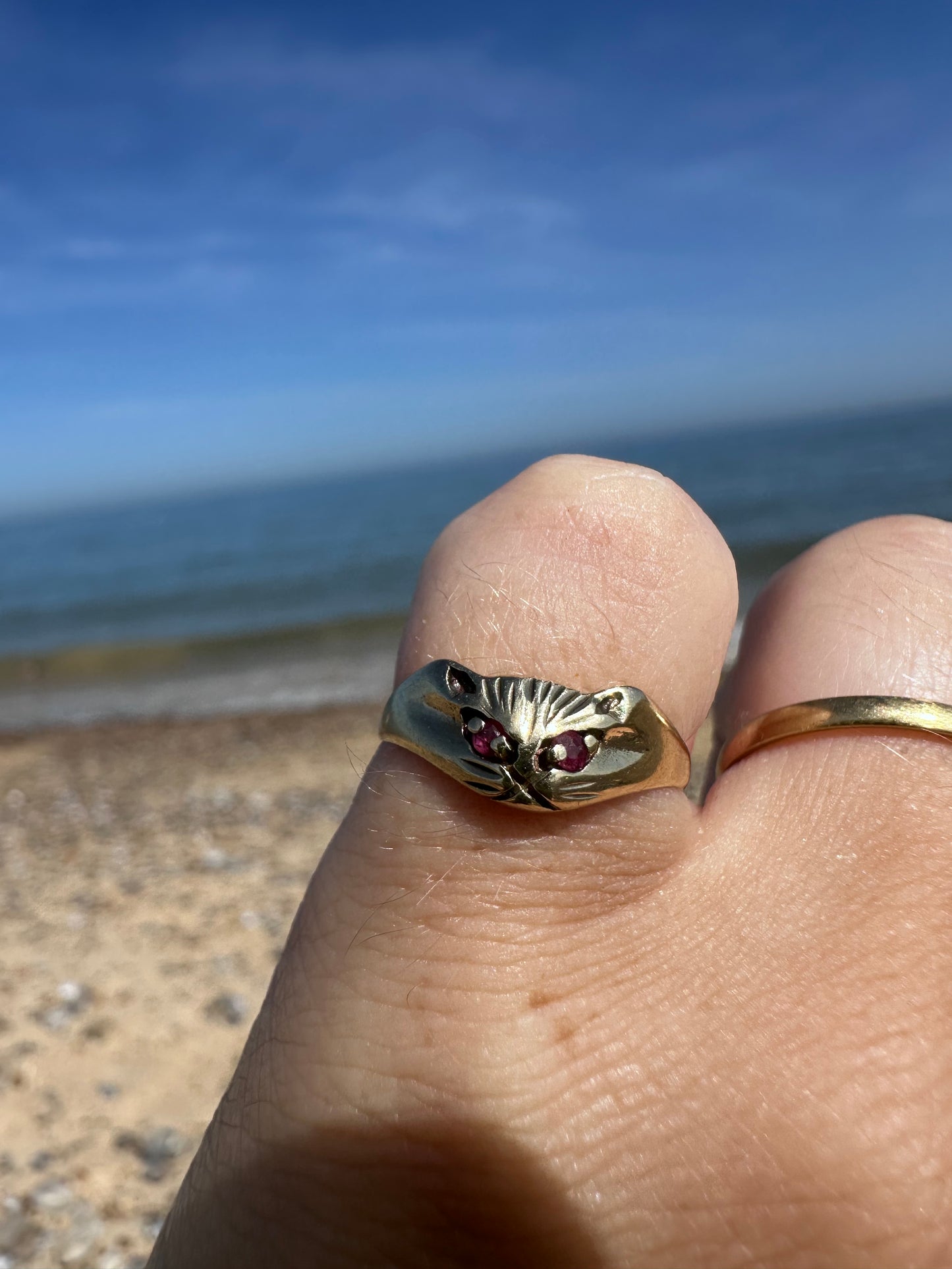 Vintage 9ct Ruby eyed Cat ring