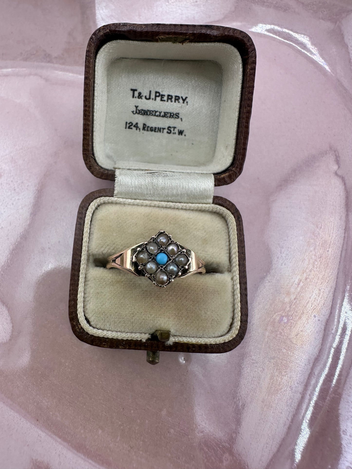 Antique 9ct Gold seed Pearl & Turquoise Ring