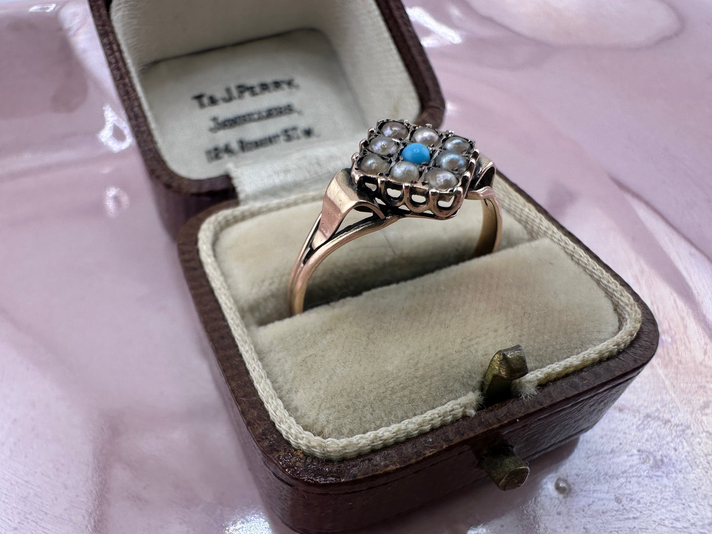 Antique 9ct Gold seed Pearl & Turquoise Ring