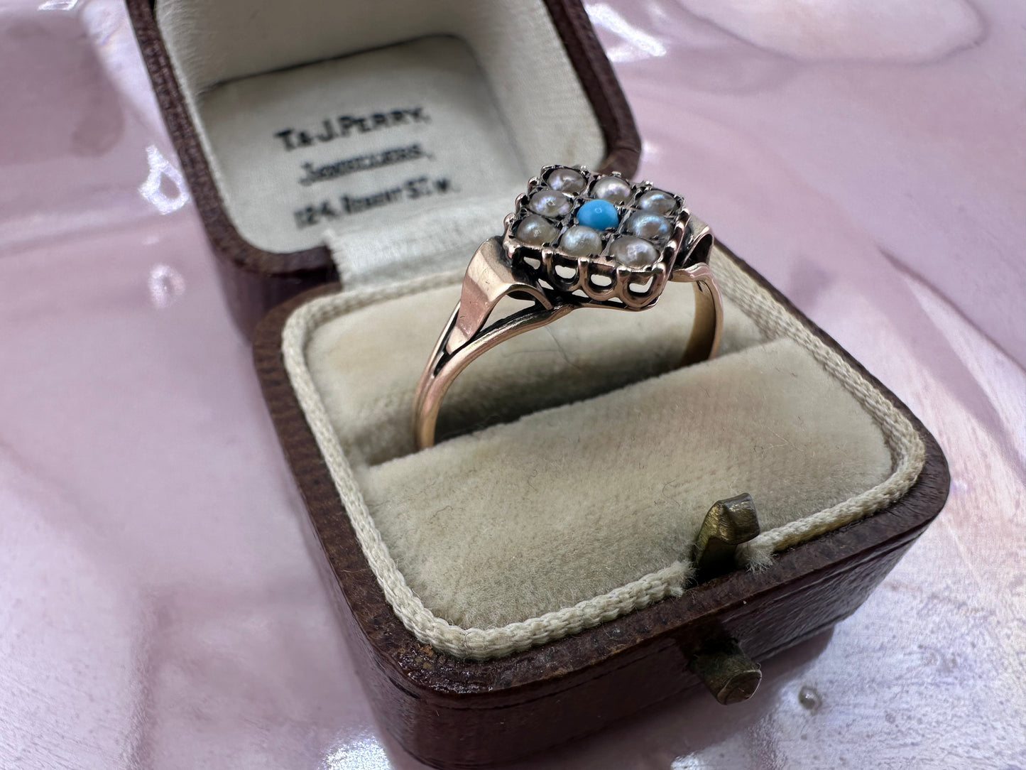 Antique 9ct Gold seed Pearl & Turquoise Ring