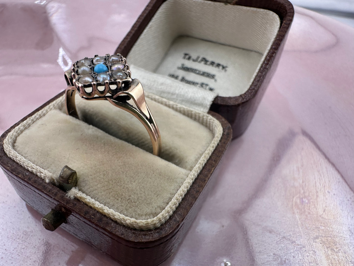 Antique 9ct Gold seed Pearl & Turquoise Ring