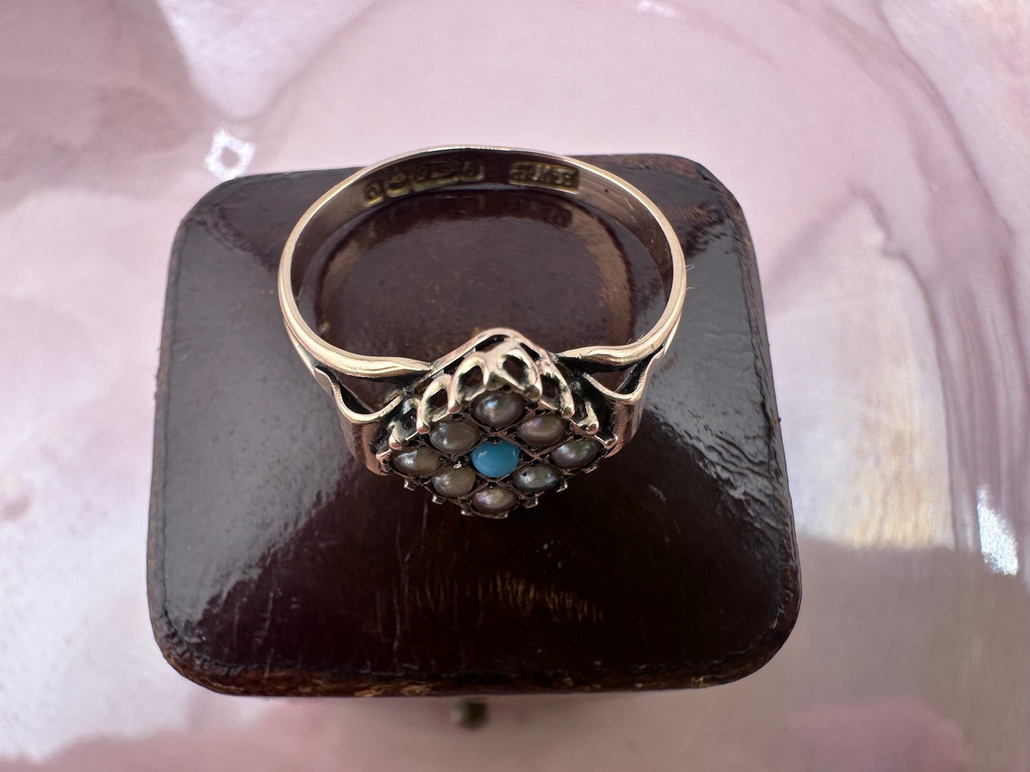 Antique 9ct Gold seed Pearl & Turquoise Ring