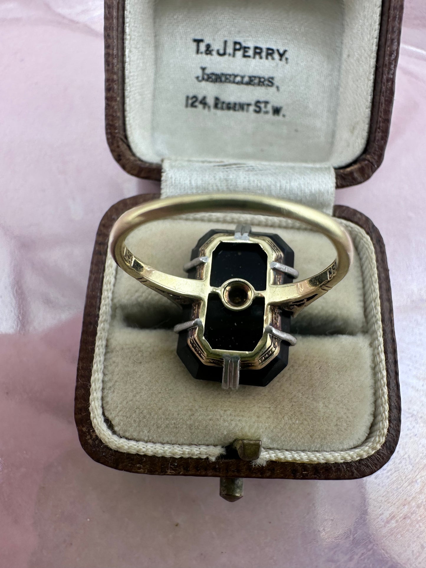 14ct Onyx, Pearl & Rose cut diamond Ring