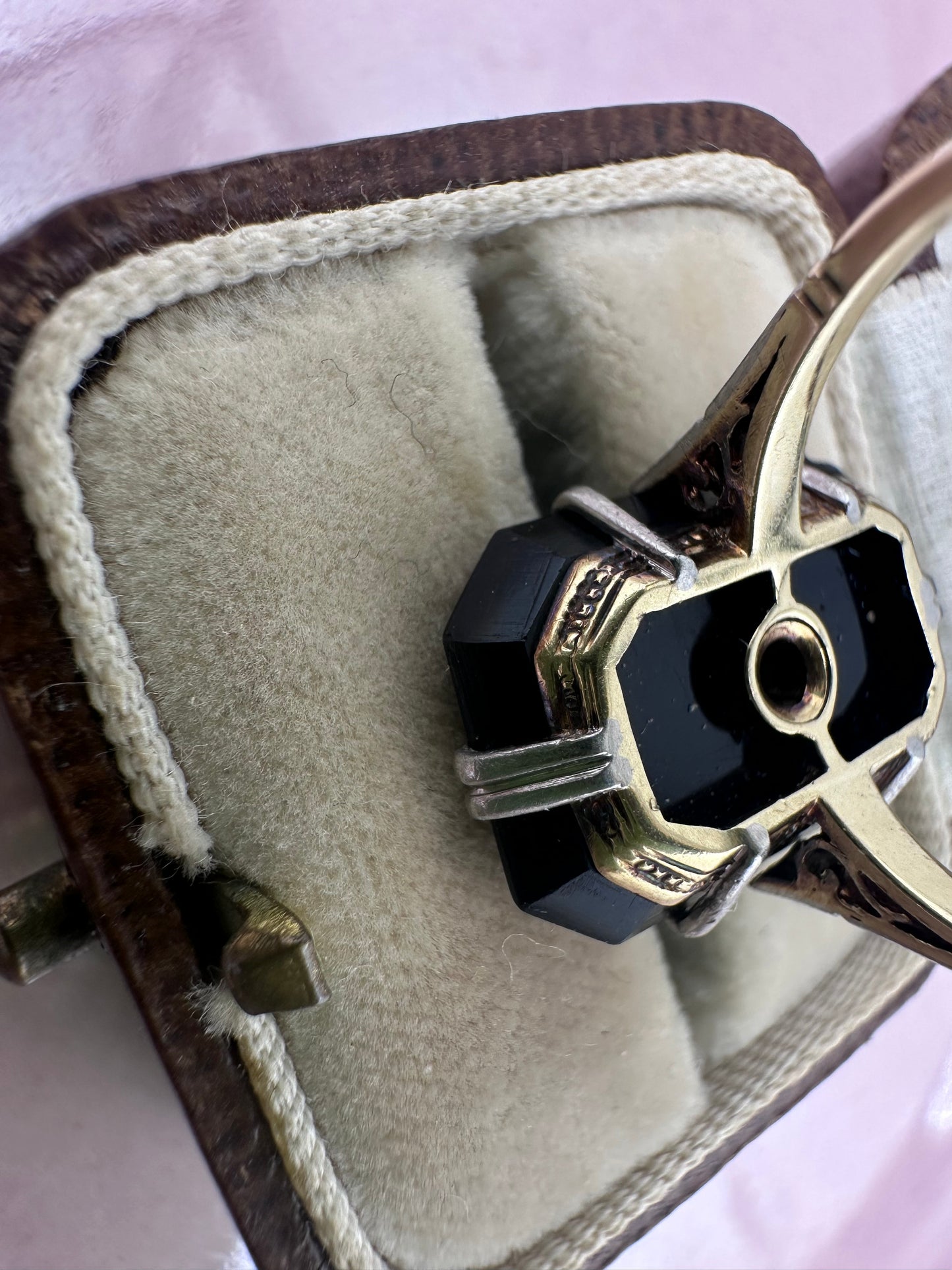 14ct Onyx, Pearl & Rose cut diamond Ring