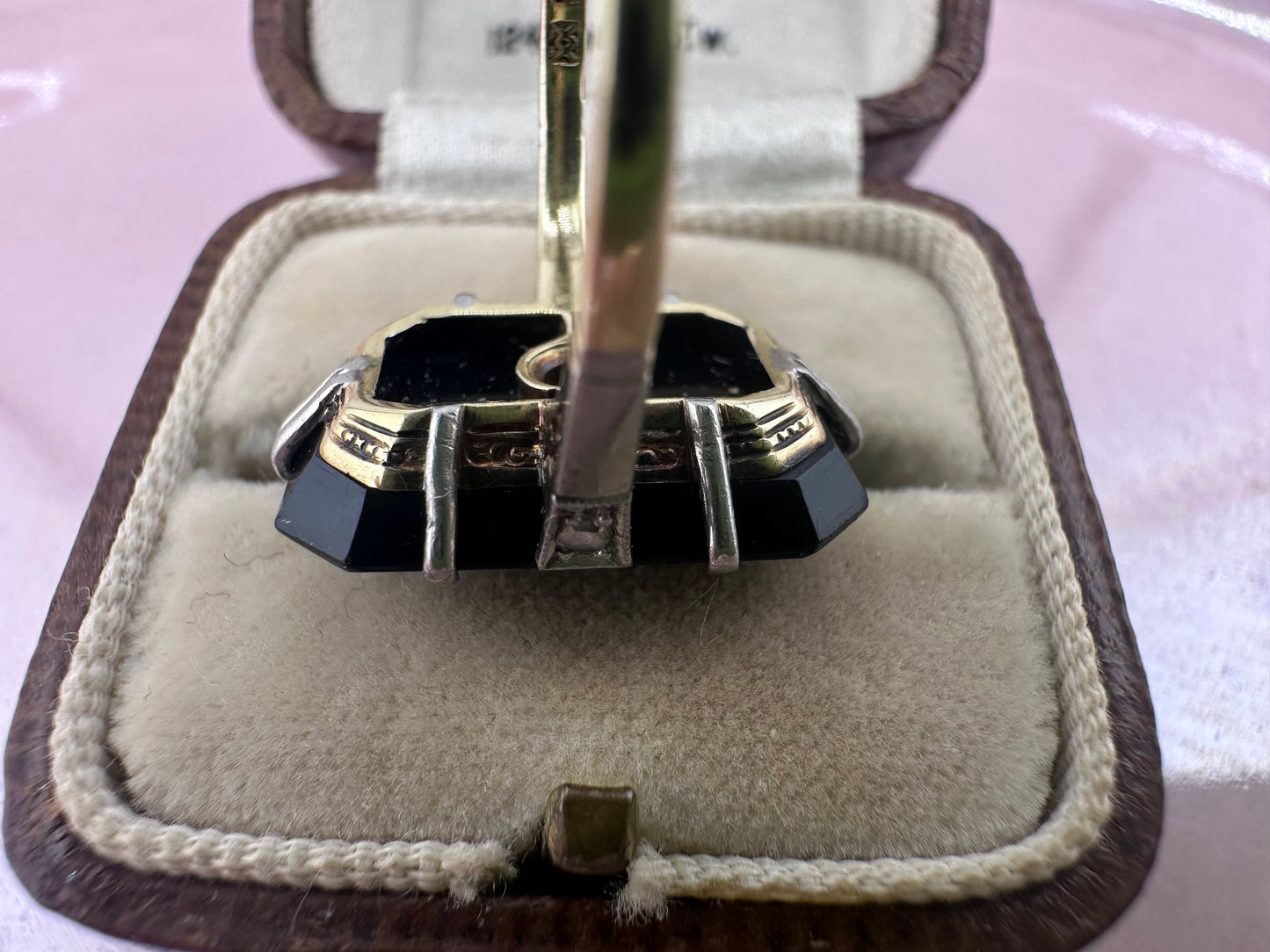 14ct Onyx, Pearl & Rose cut diamond Ring