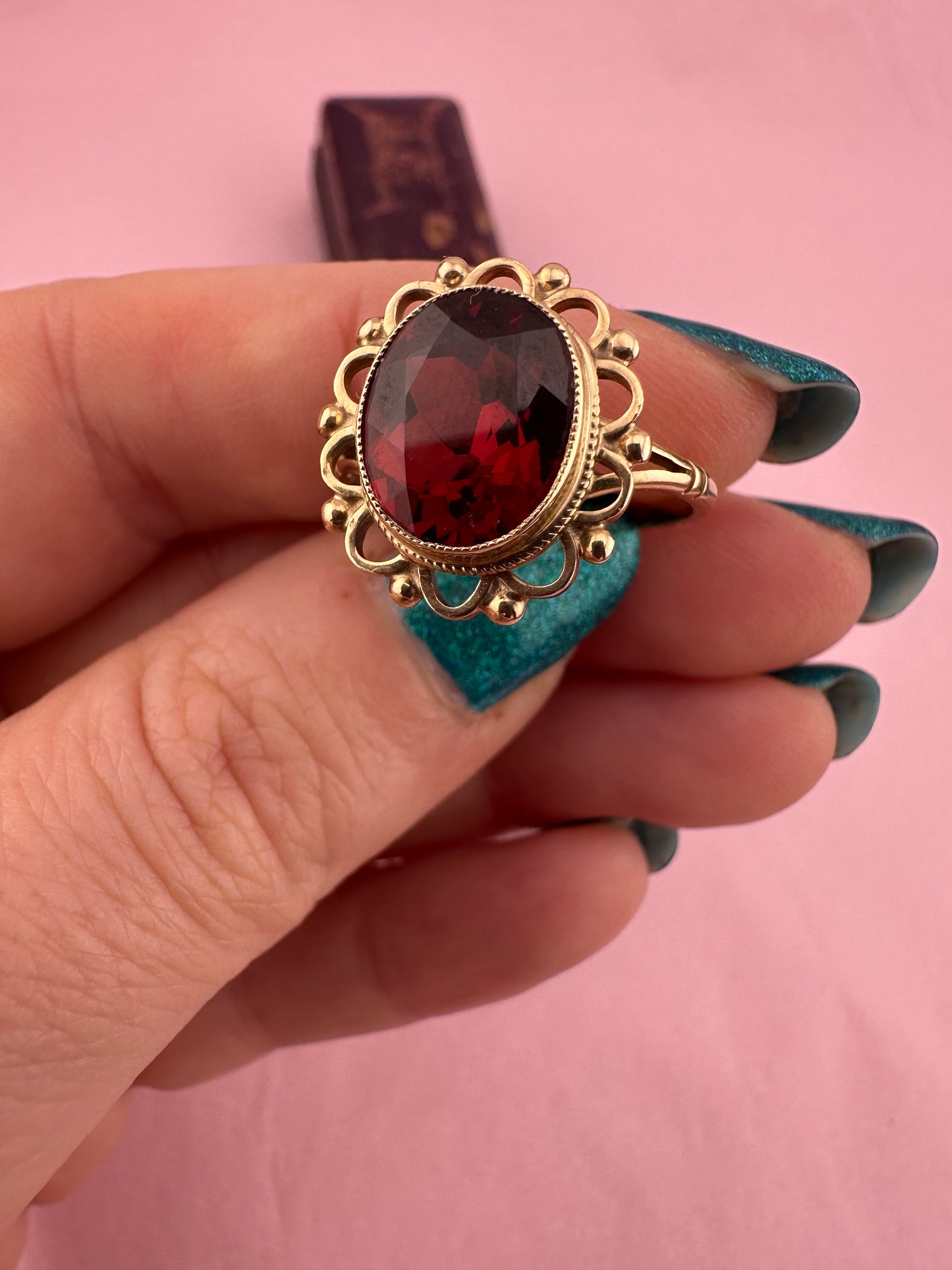 Vintage 9ct Gold Oval Garnet Ring, 1989, size R