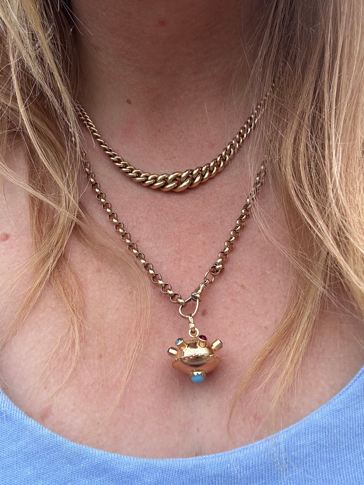 18ct Gold UFO Sputnik pendant with Topaz, Garnet & Turquoise stones.