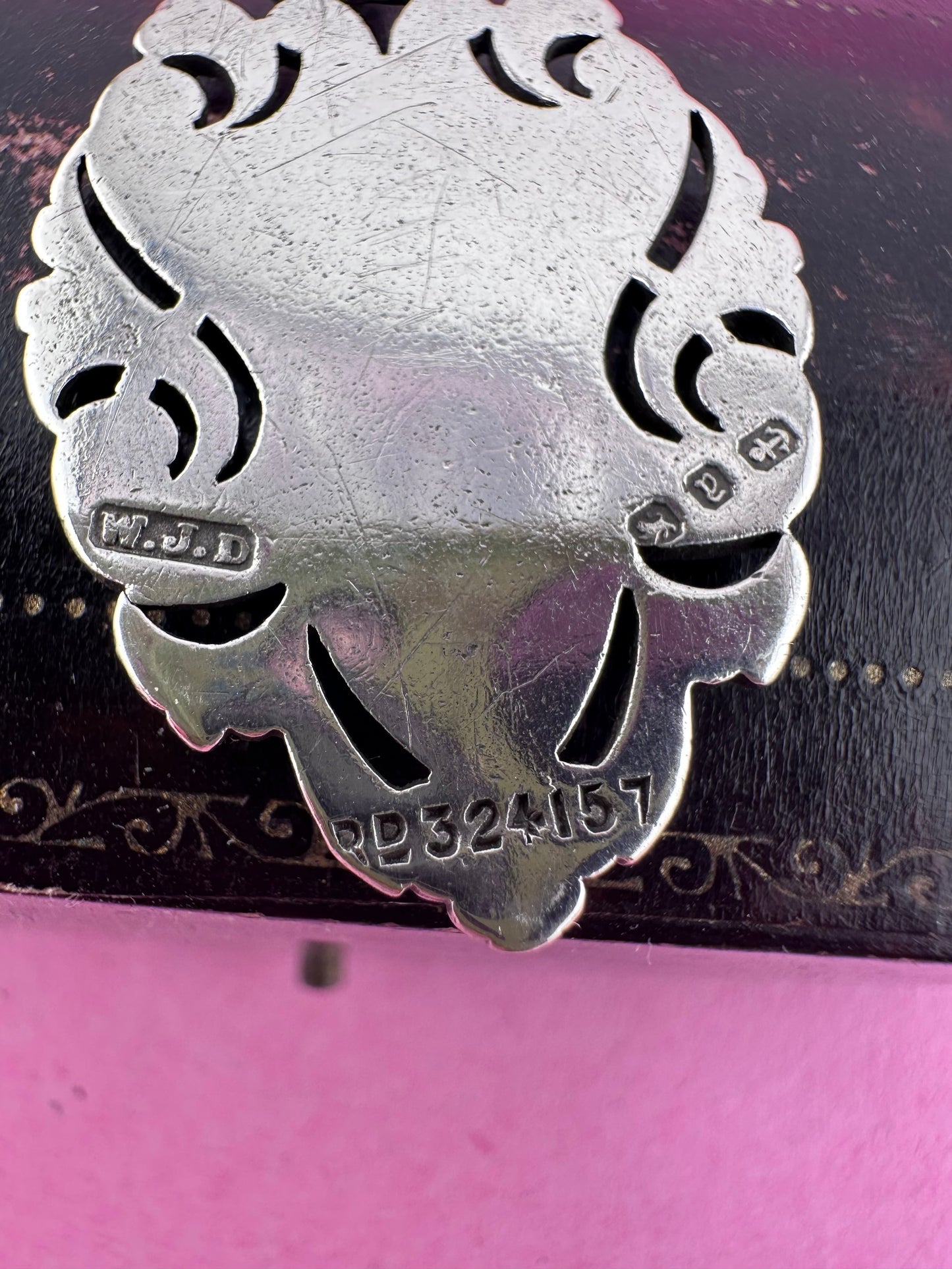 Antique Sterling silver Shield fob with rose gold centre