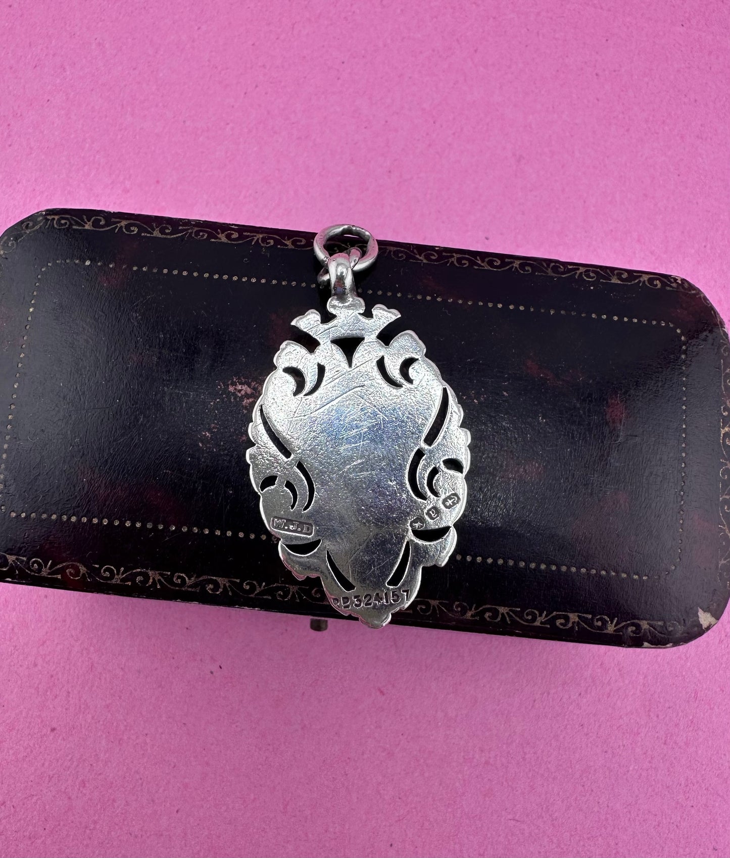Antique Sterling silver Shield fob with rose gold centre