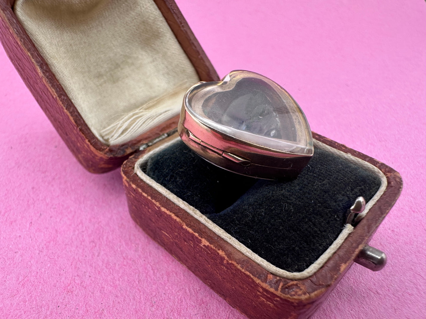 9ct Gold Glass Heart Locket Fob