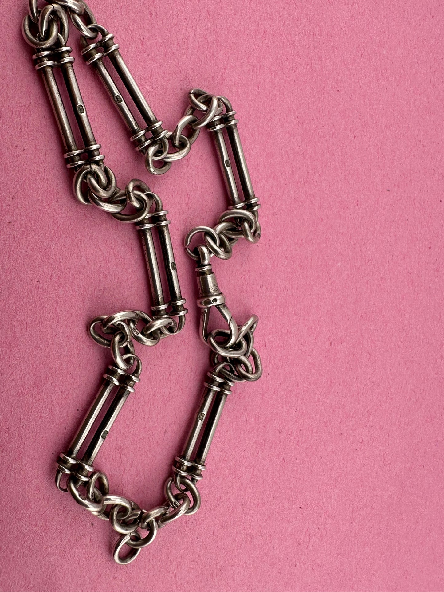 Antique Sterling Silver Trombone chain, 1887, 15.75inches