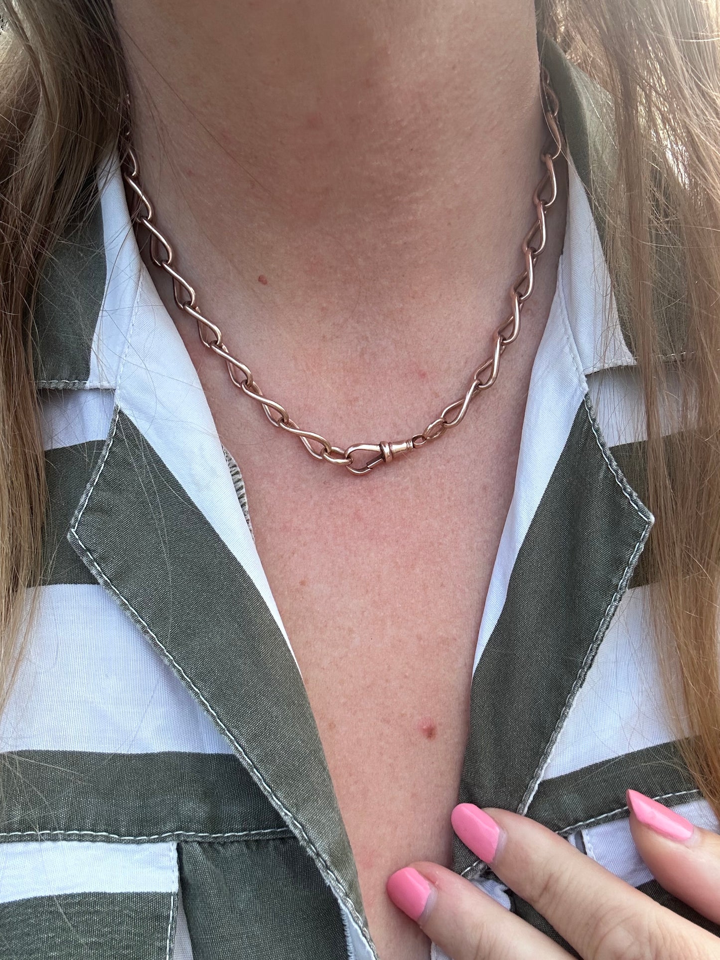 Antique 9ct Rose Gold Open Curb Albert chain