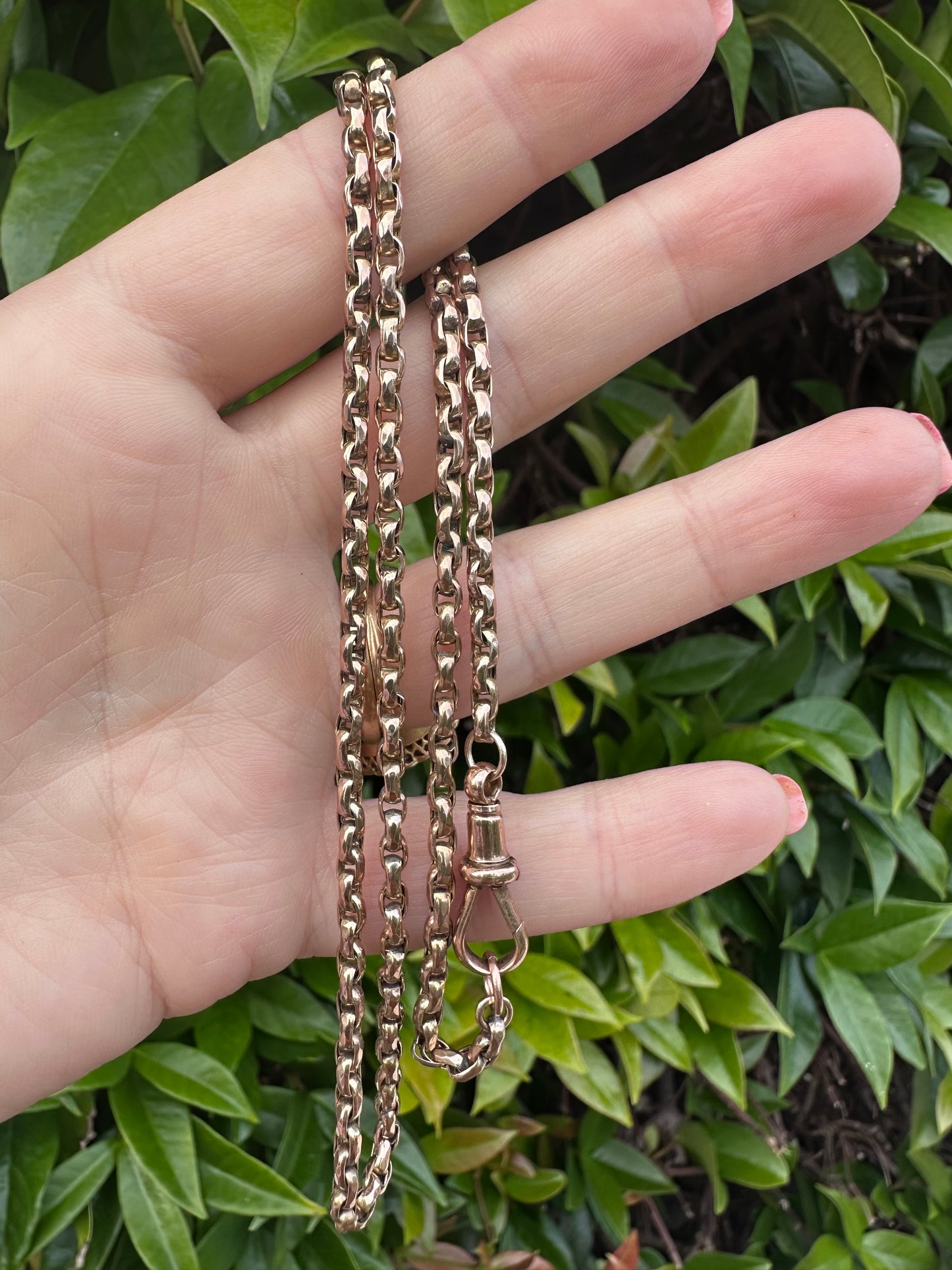 Antique 9ct Peachy Gold Faceted Oval Belcher chain