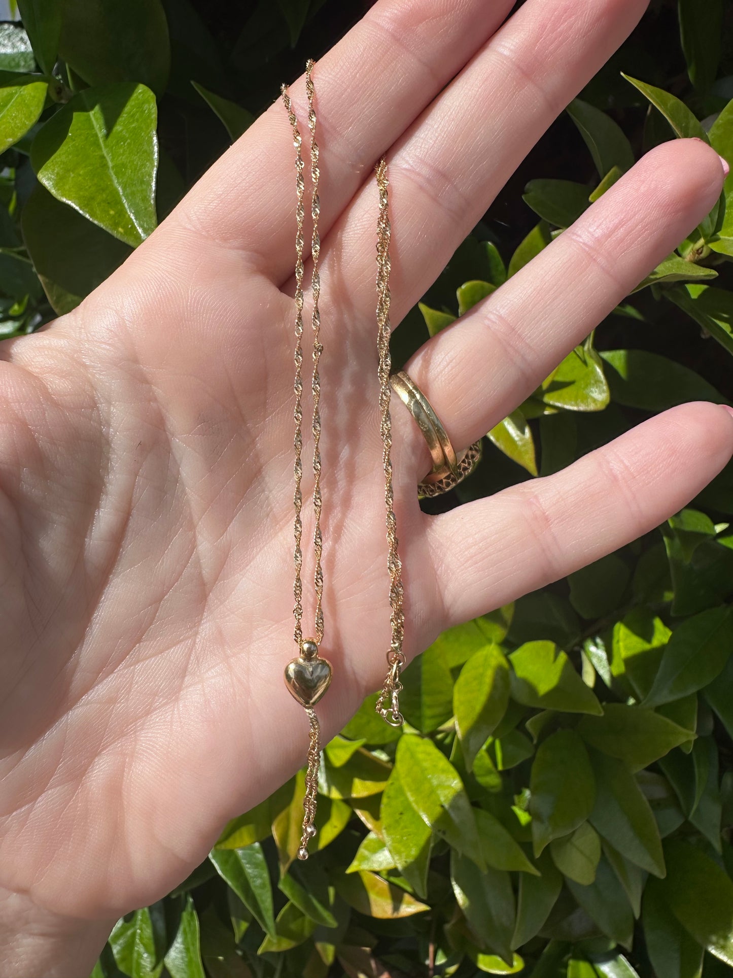 Vintage 9ct Gold Loose Rope chain with heart tassel slider.