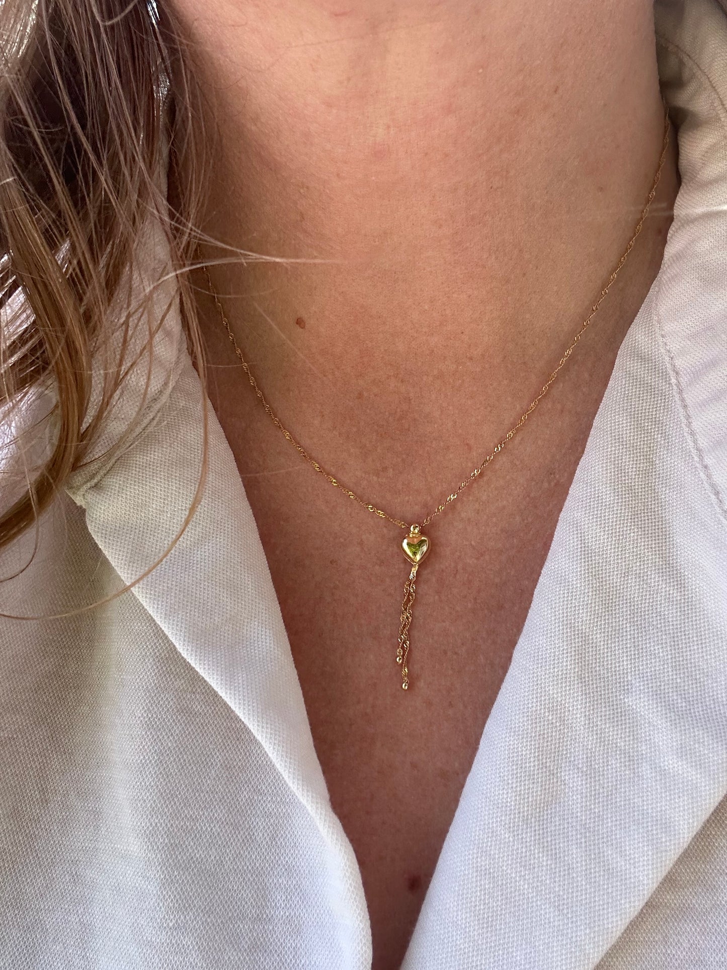 Vintage 9ct Gold Loose Rope chain with heart tassel slider.