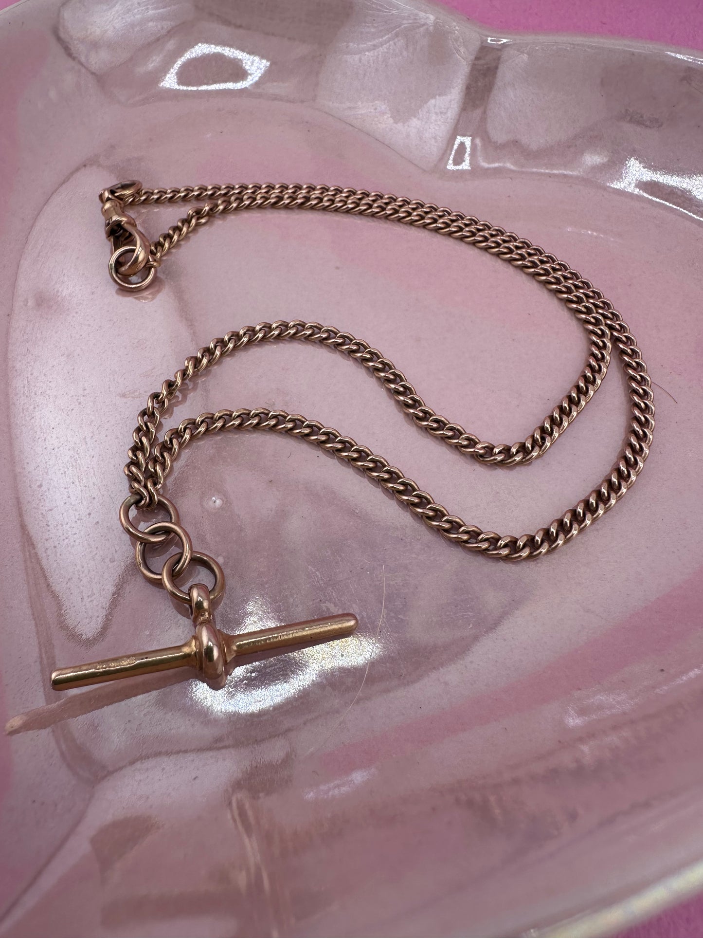 Vintage 9ct Rose Gold Albert chain with t-bar