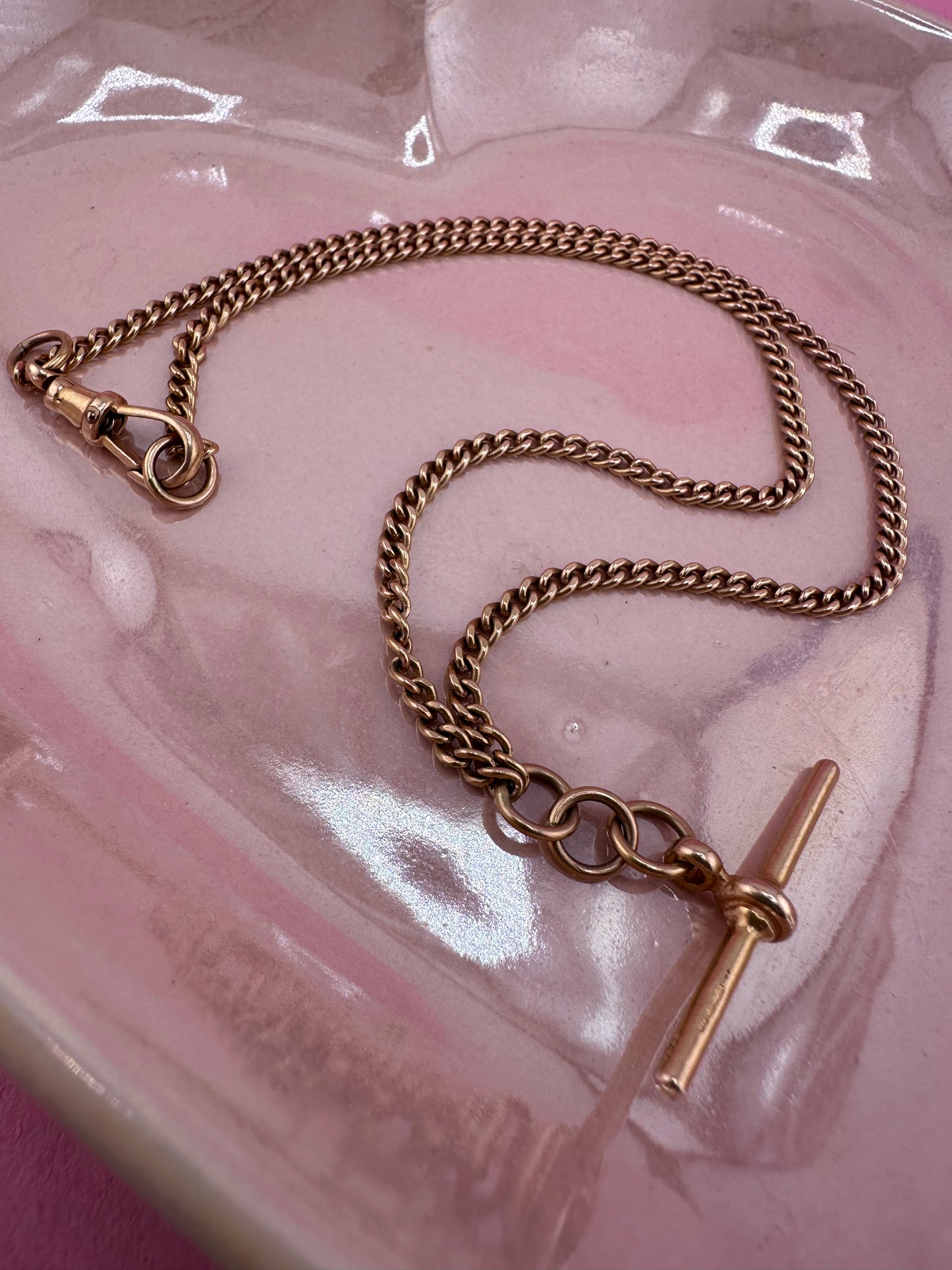 Vintage 9ct Rose Gold Albert chain with t-bar