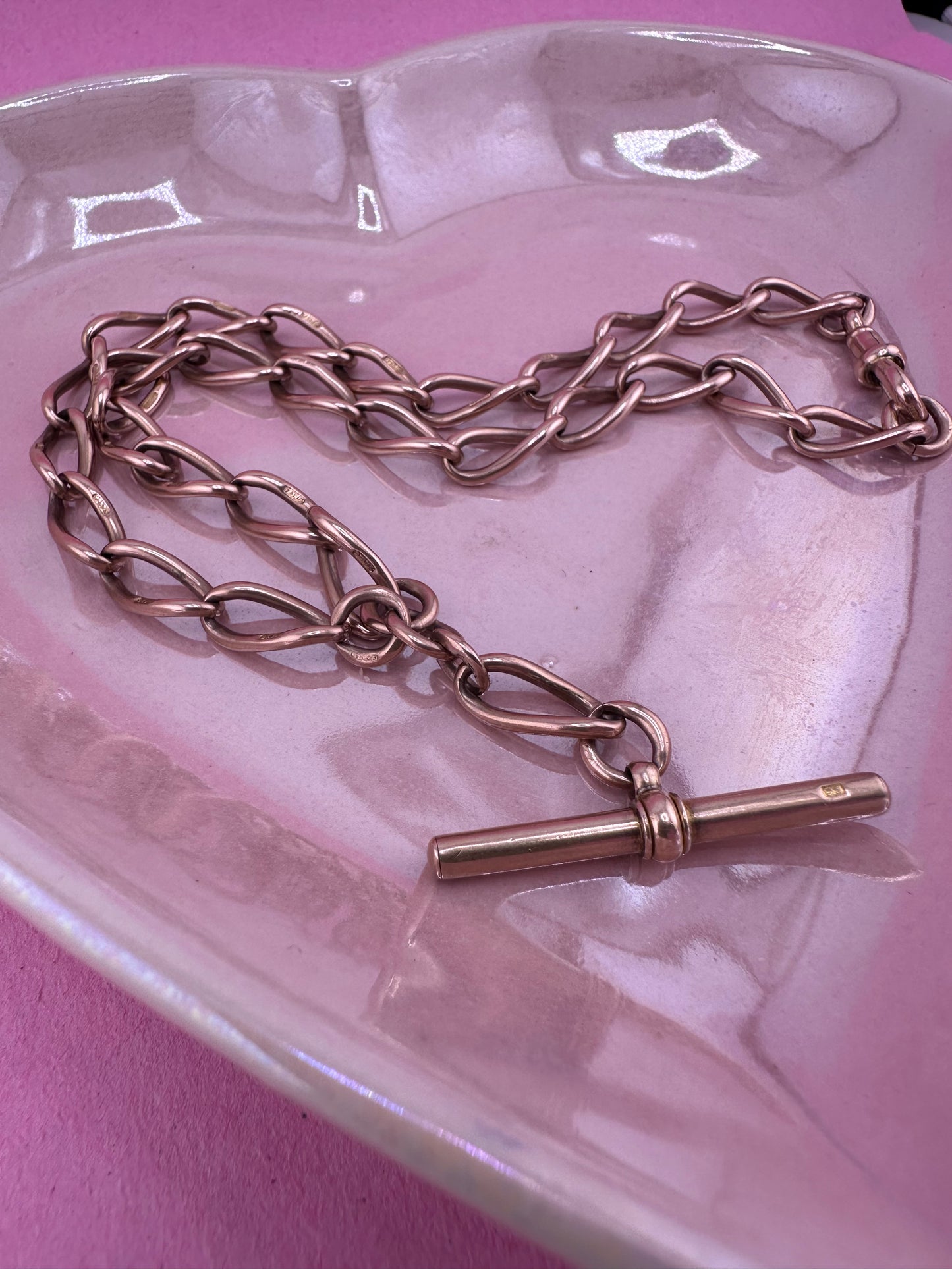 Antique 9ct Rose Gold Open Curb Albert chain