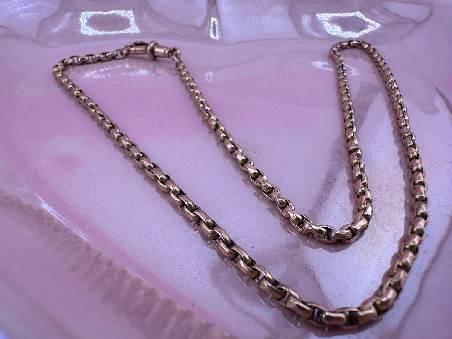 Antique 9ct Peachy Gold Faceted Oval Belcher chain