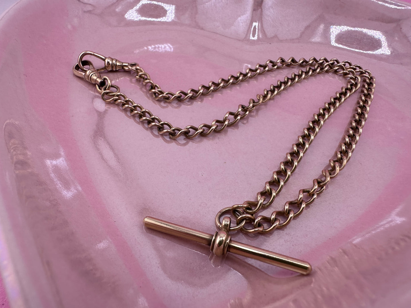 Vintage 9ct Yellow Gold Albert Chain and two swivel dog clips