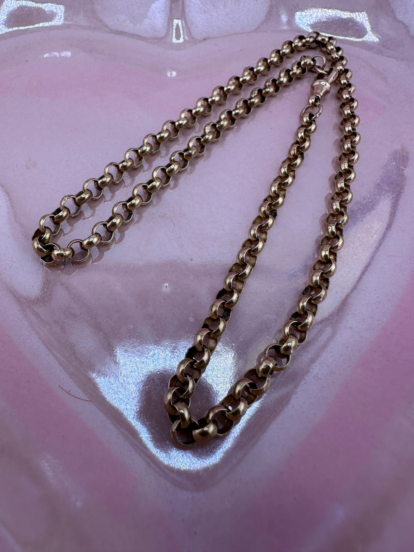 Vintage 9ct Yellow Gold Rolo/Belcher chain with antique dog clip