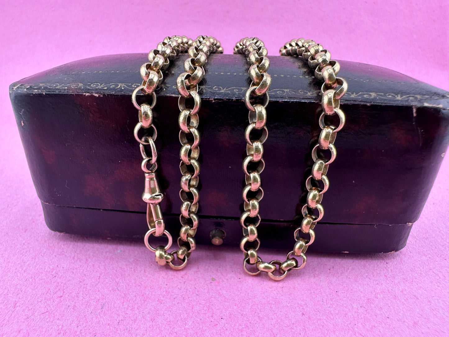 Vintage 9ct Yellow Gold Rolo/Belcher chain with antique dog clip