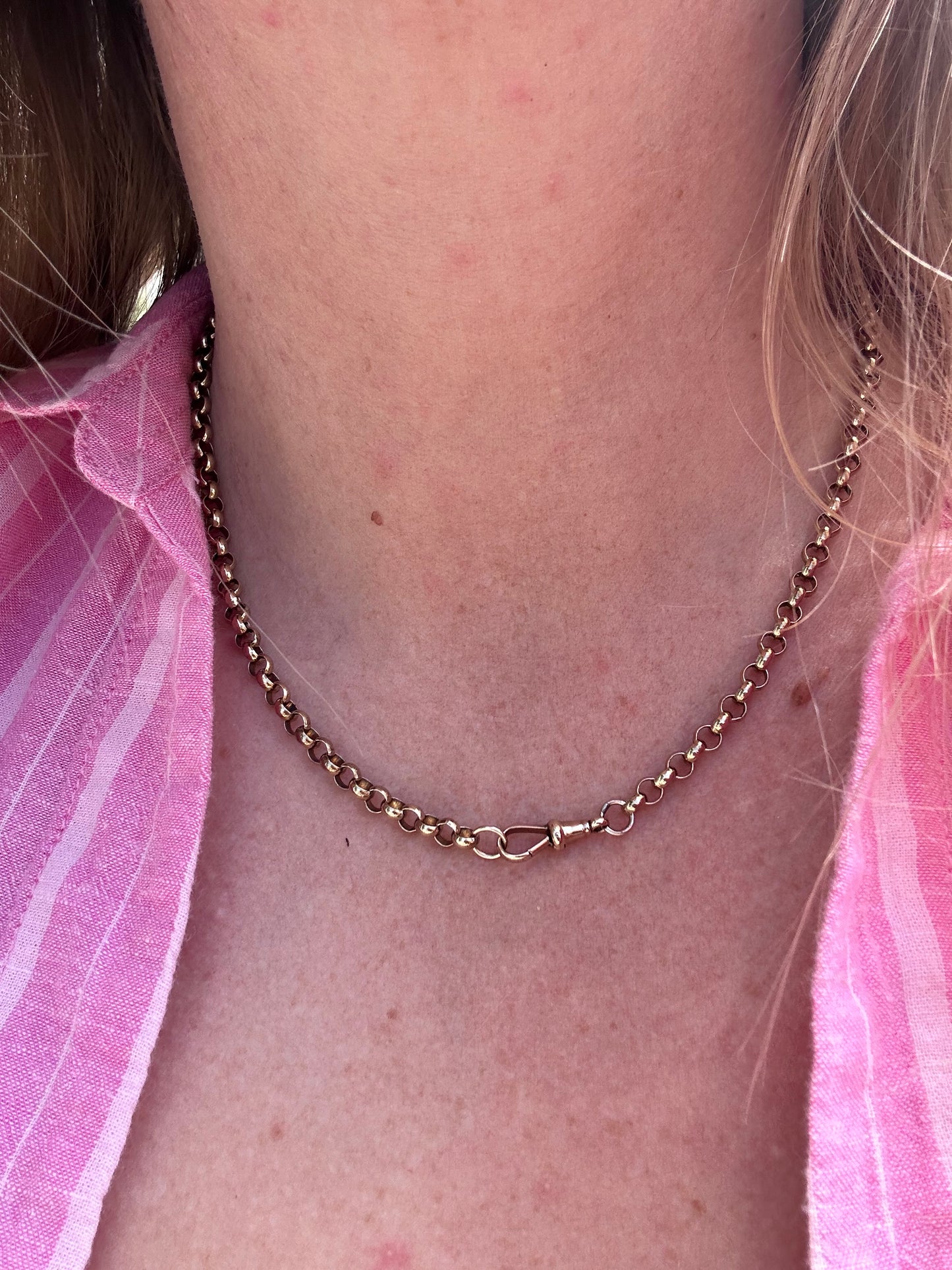 Vintage 9ct Yellow Gold Rolo/Belcher chain with antique dog clip