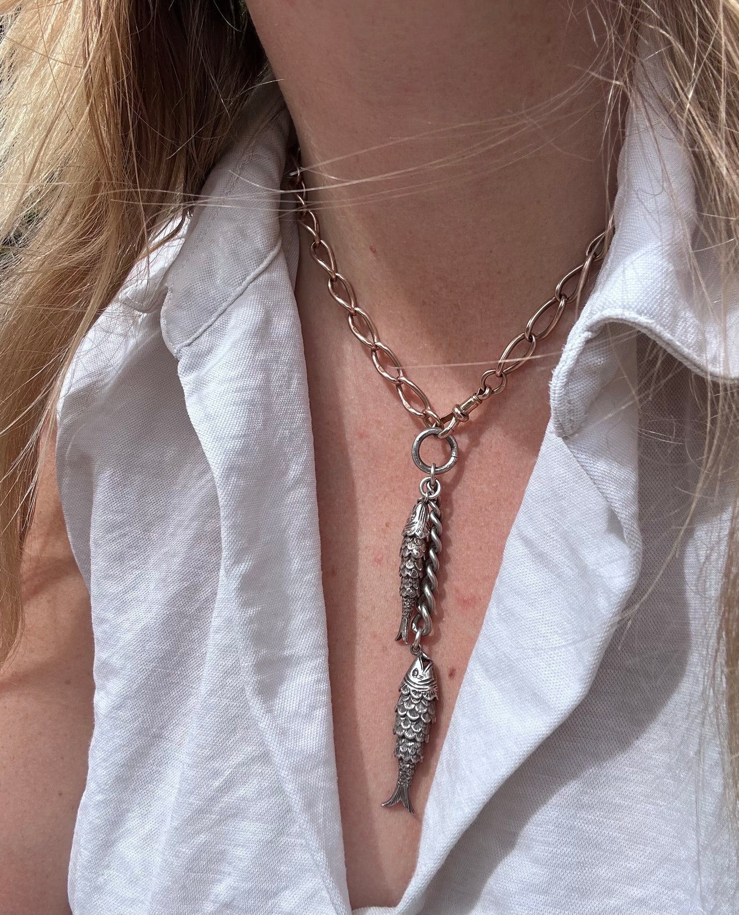 Sterling Silver Articulated Double Fish Pendant