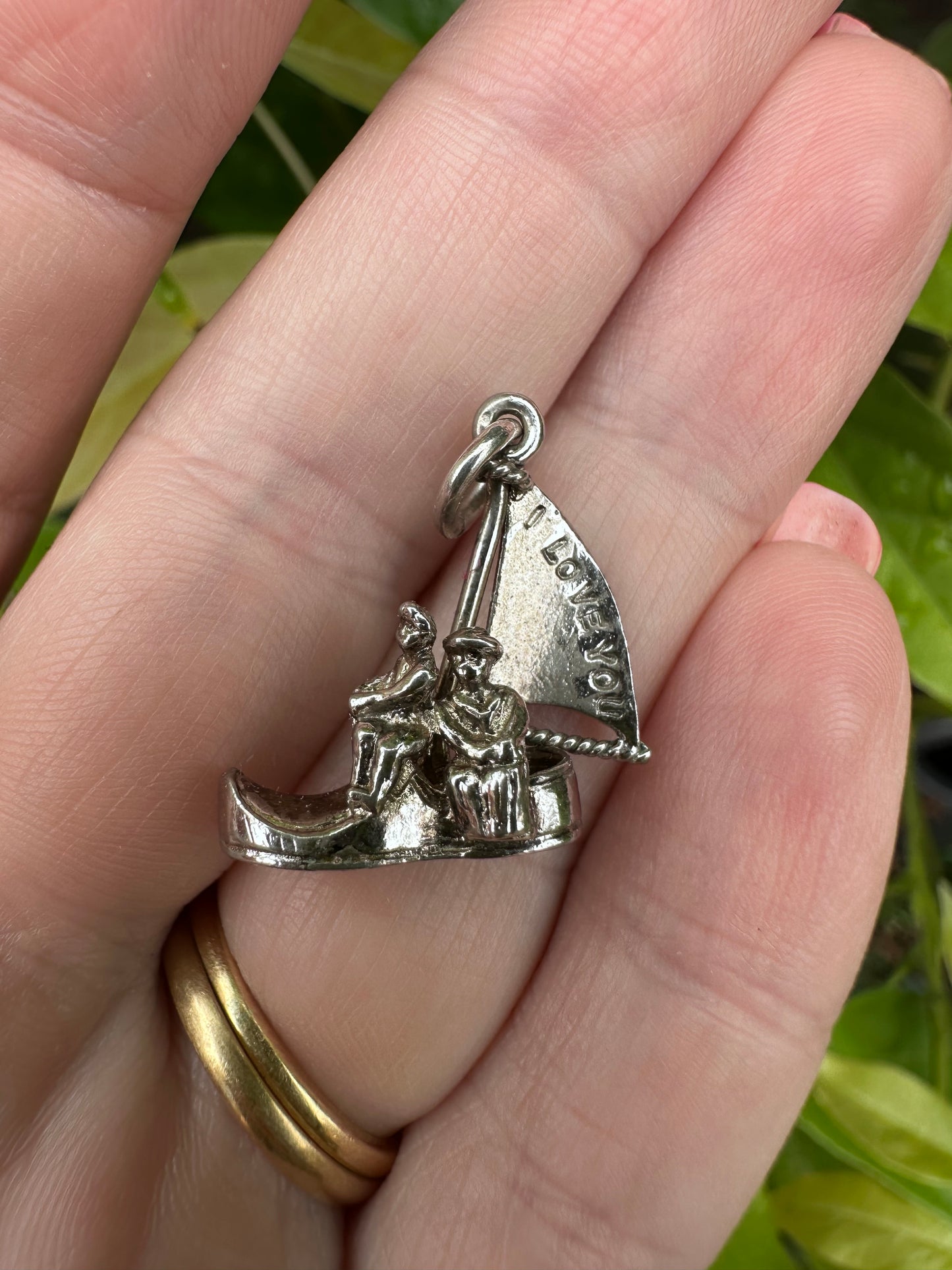 Silver Articulated ‘I Love You’ Boat charm, sail moves