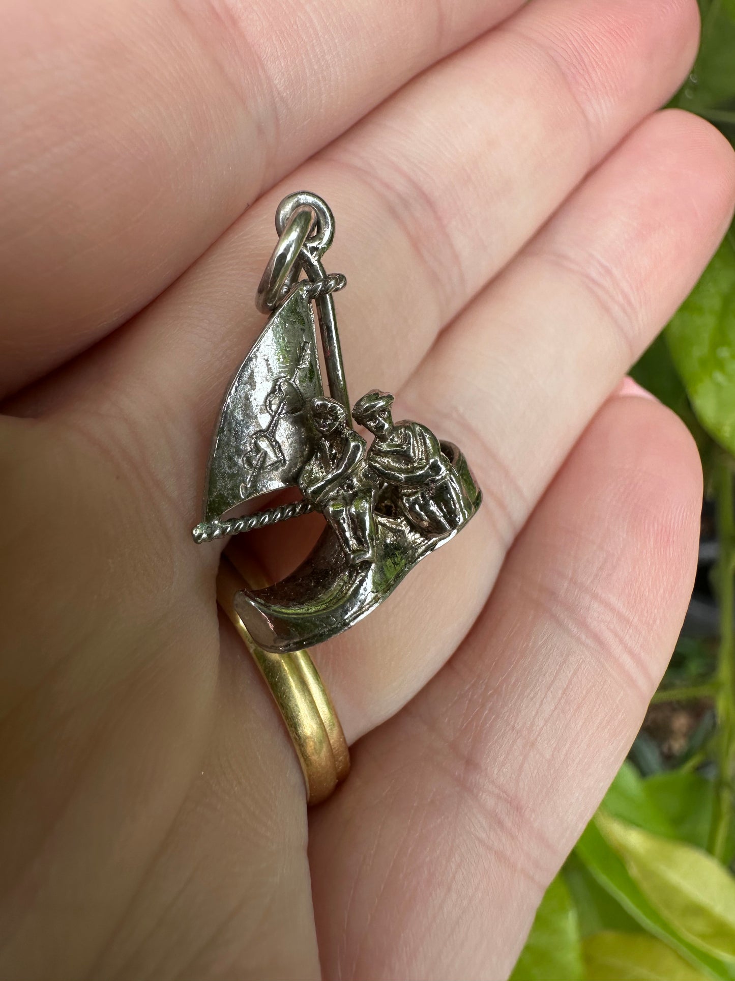 Silver Articulated ‘I Love You’ Boat charm, sail moves