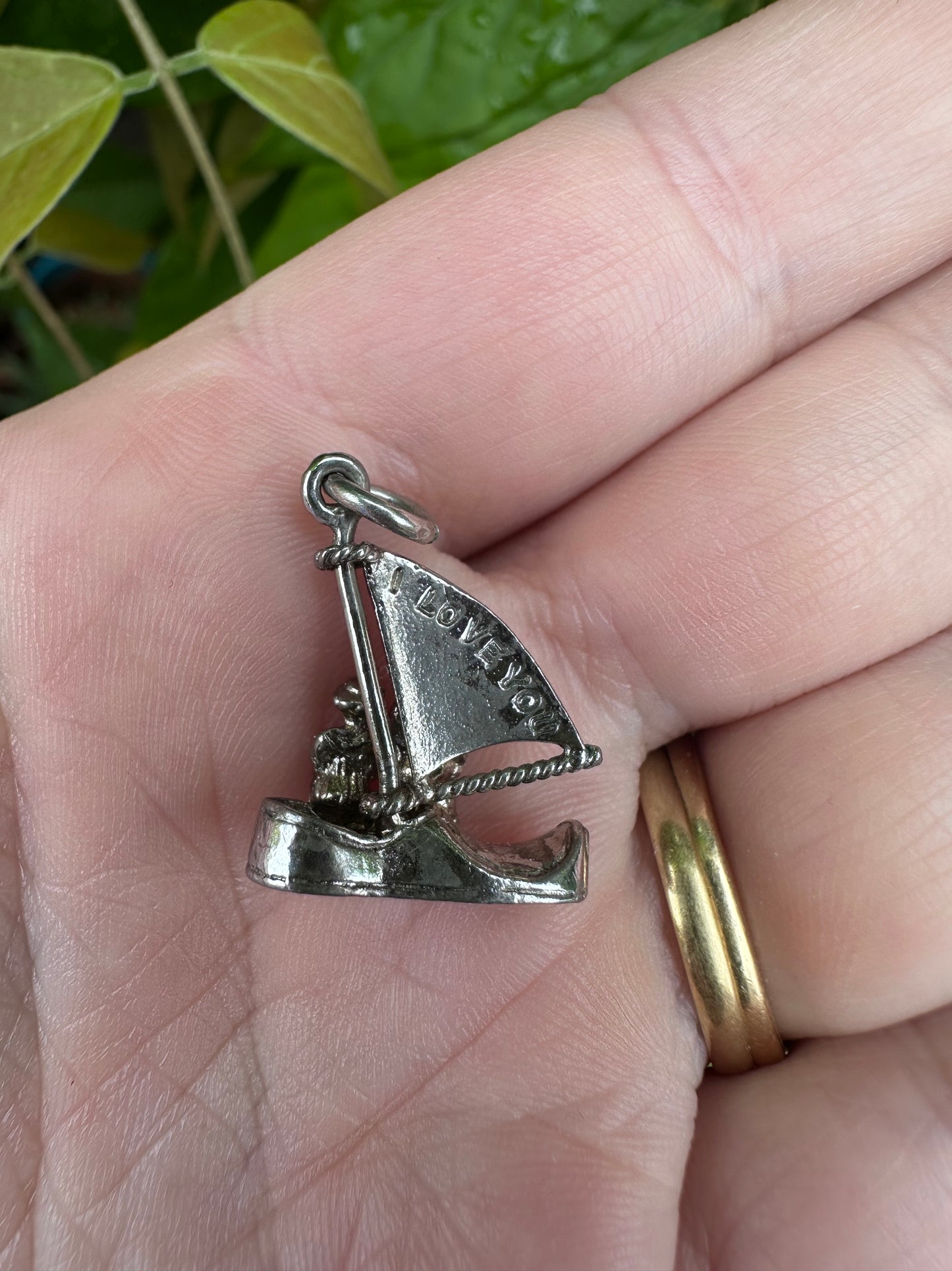Silver Articulated ‘I Love You’ Boat charm, sail moves