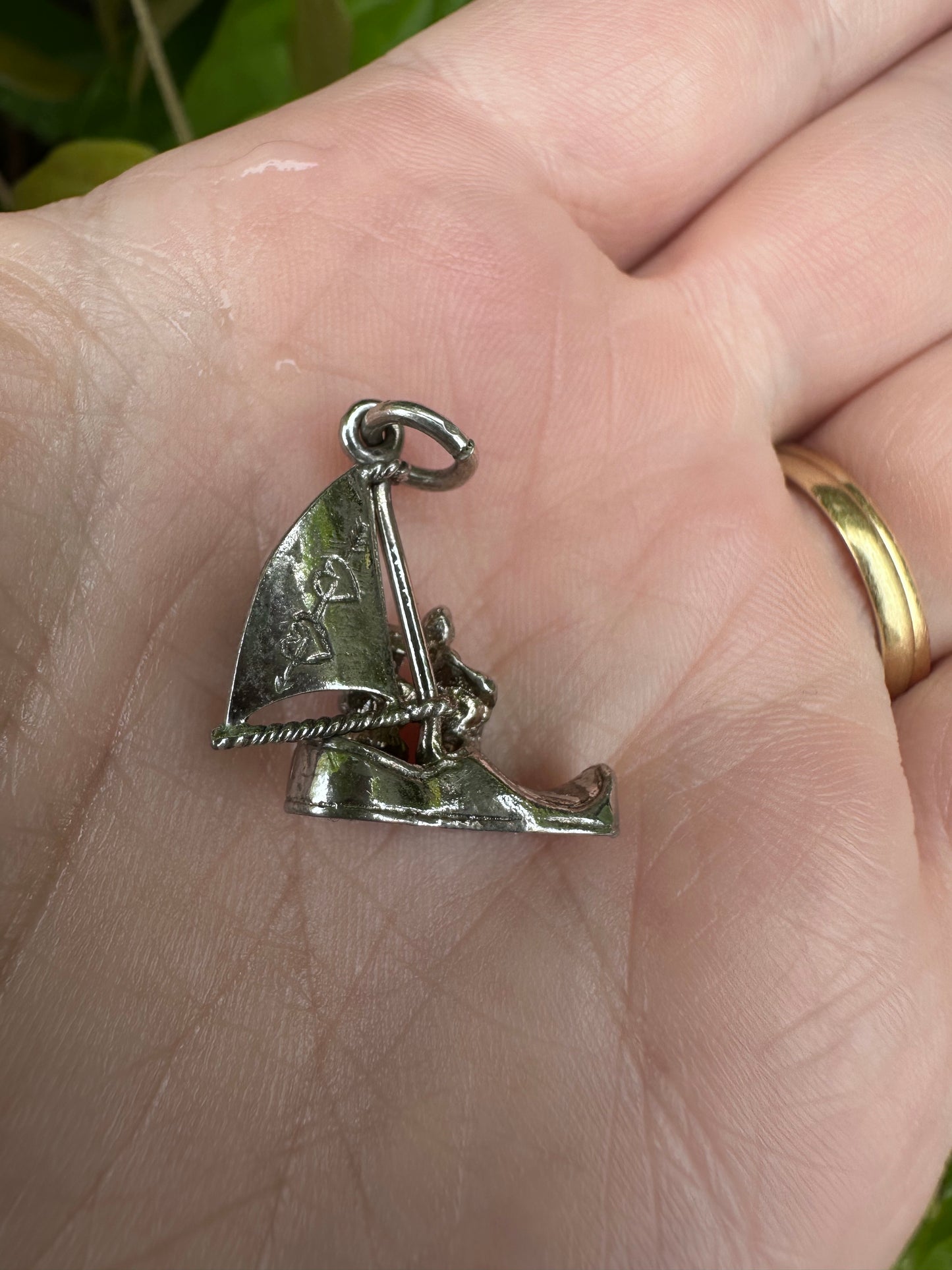 Silver Articulated ‘I Love You’ Boat charm, sail moves