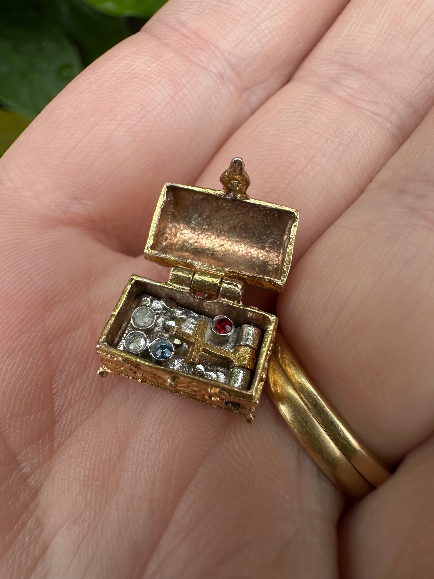 Reserved for Teigan Vintage 9ct Gold Articulated Treasure chest charm with diamonds