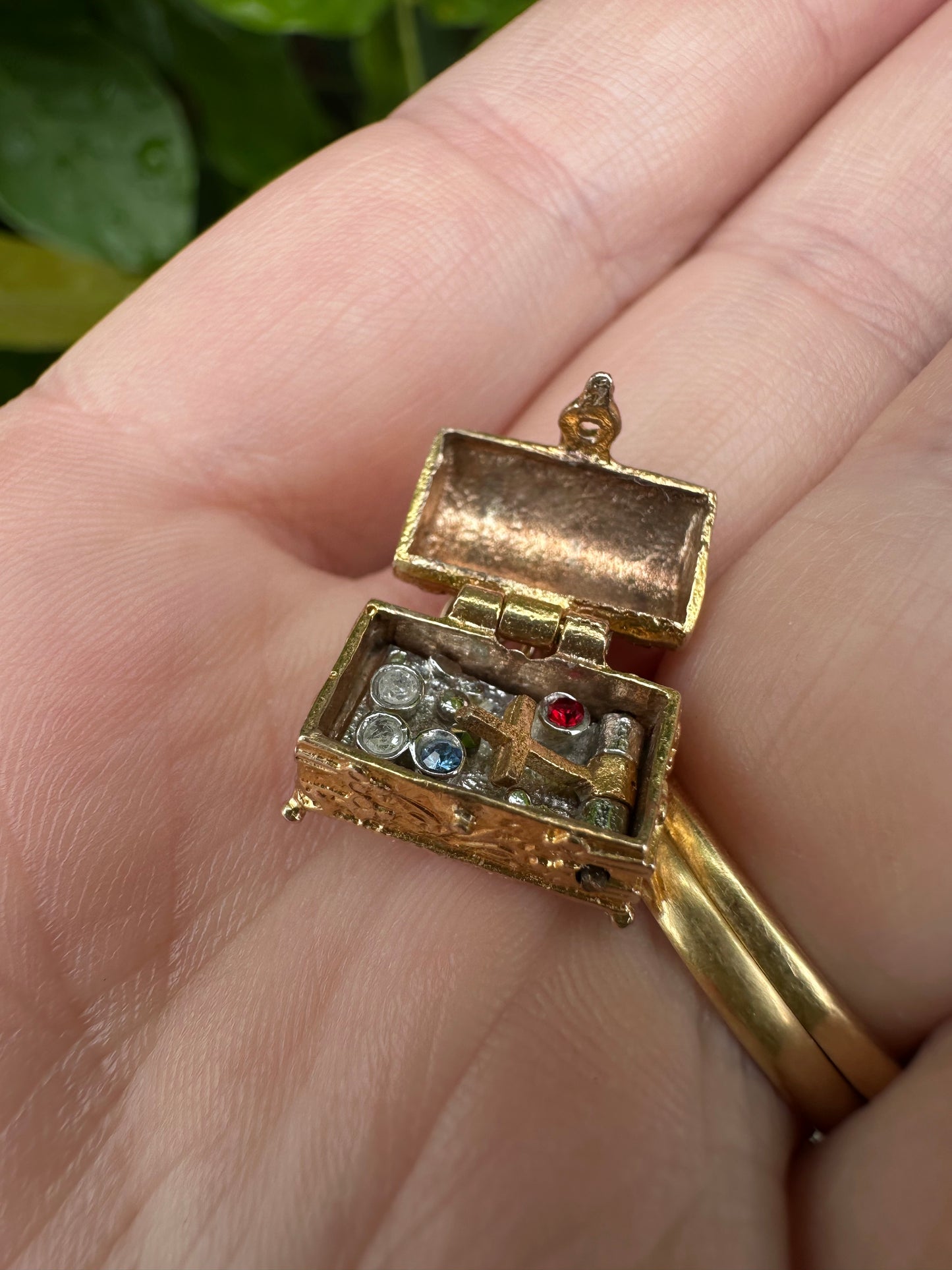 Reserved for Teigan Vintage 9ct Gold Articulated Treasure chest charm with diamonds