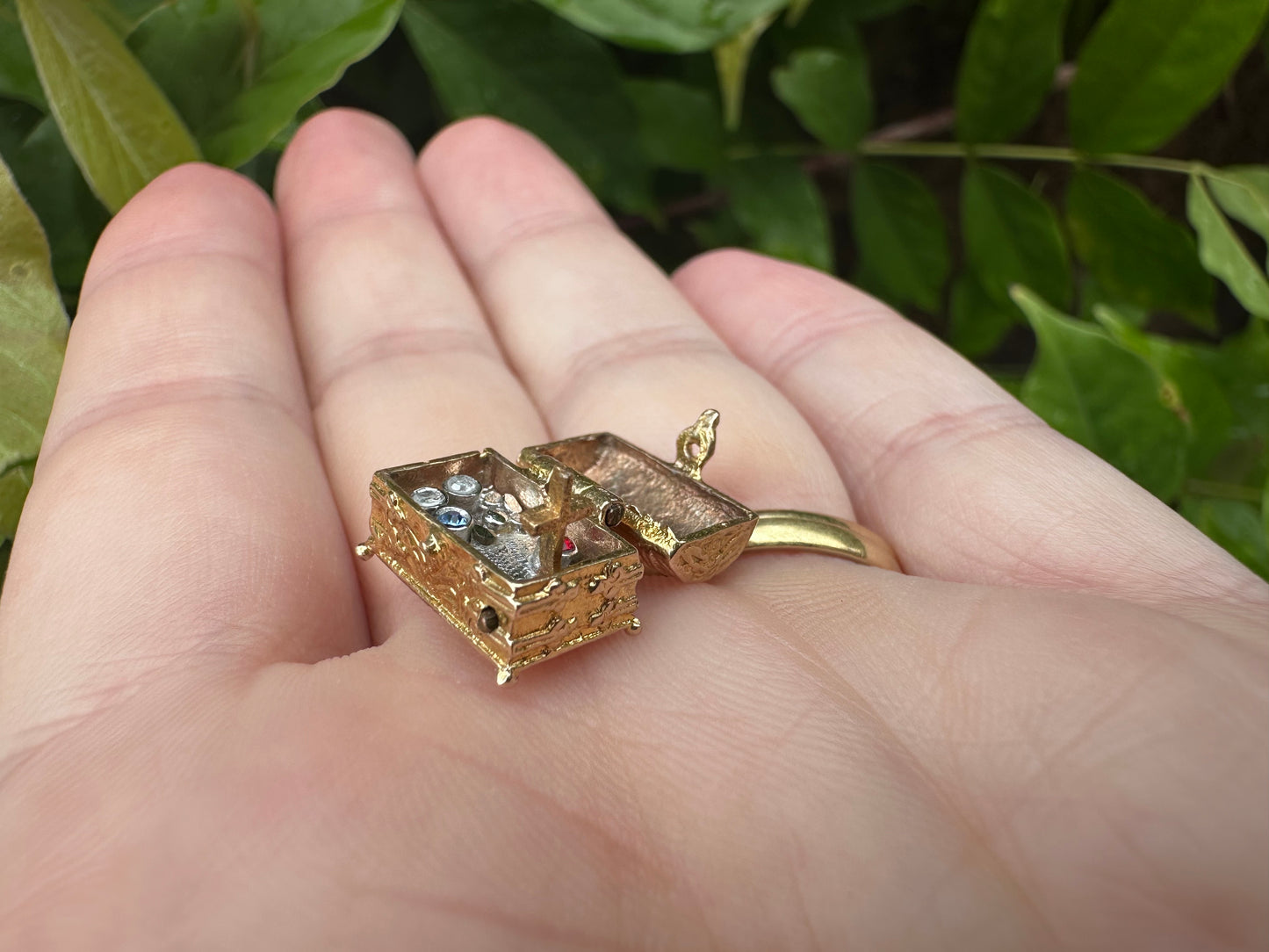 Reserved for Teigan Vintage 9ct Gold Articulated Treasure chest charm with diamonds