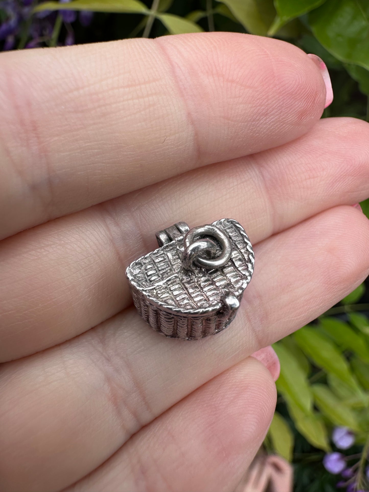 Silver Fish in a Basket Charm, opens